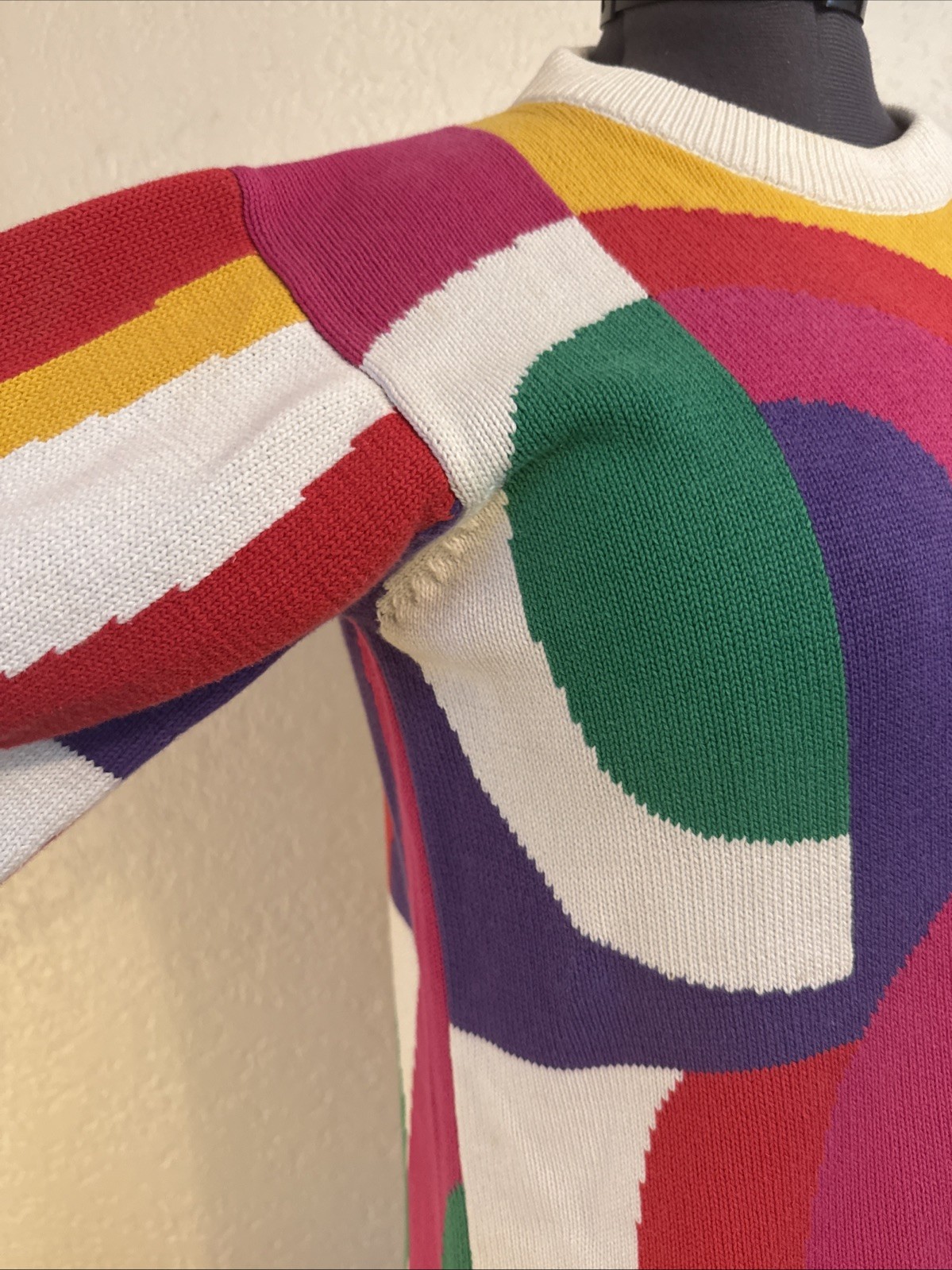 Vintage 1980s Art Sweater Oversized M/L Abstract Geometric Intarsia Knit NWOT