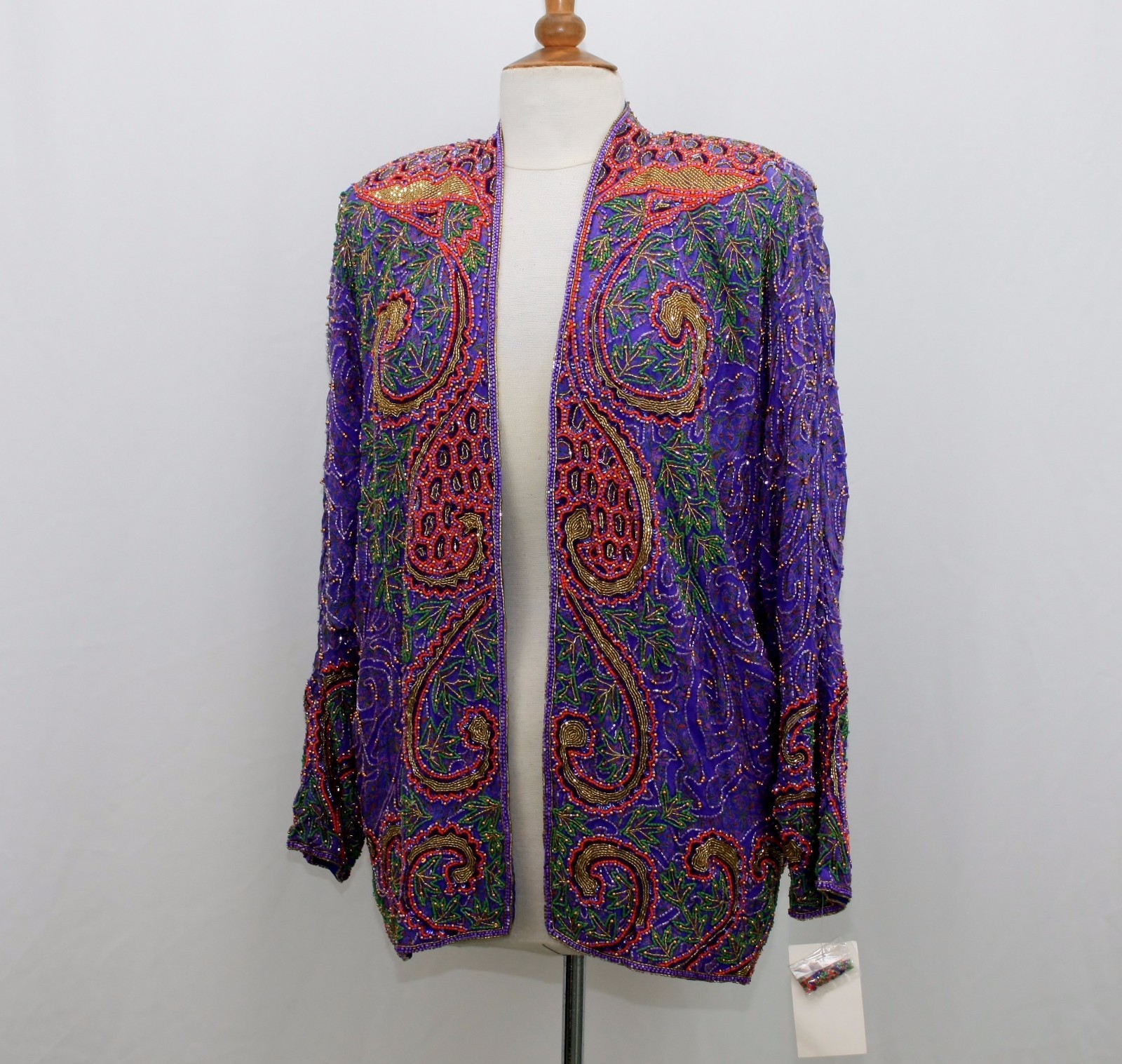 Jasdee Vintage Jacket Domin Sleeve Hand Work Beaded & Hand Print On Silk #4074