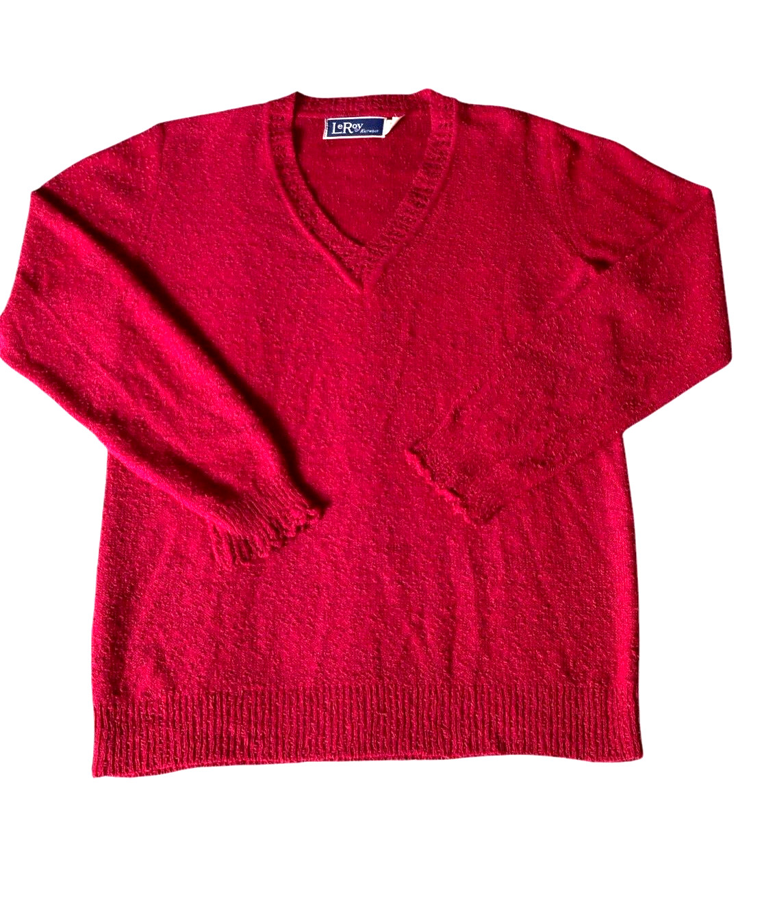 Vintage 70’s LeRoy Knitwear Womens Large Sweater V Neck Red Acrylic Nylon