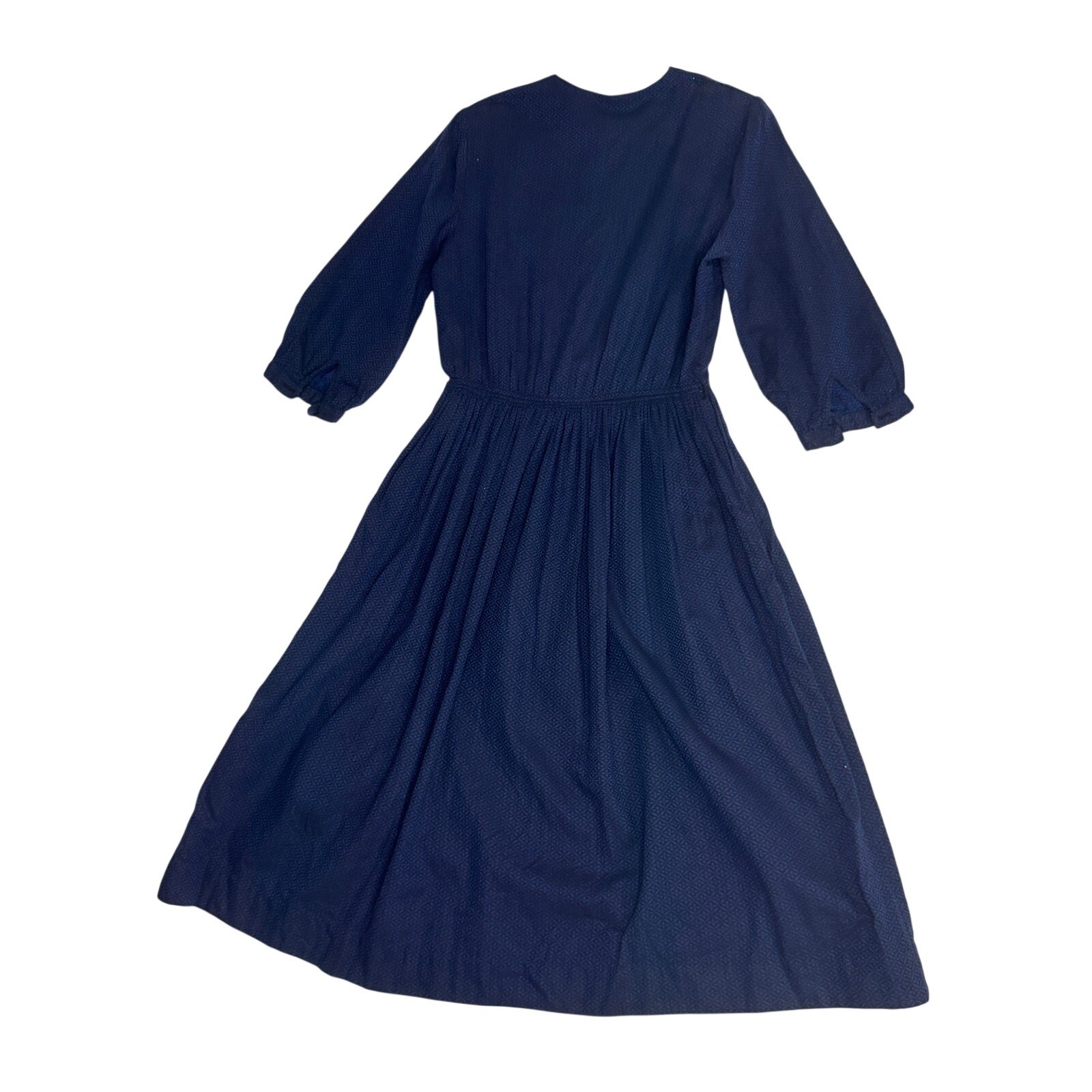 Vintage 1940s Vicky Vaughn Blue Geometric Day Dress WWII Shoulder Pads w Belt