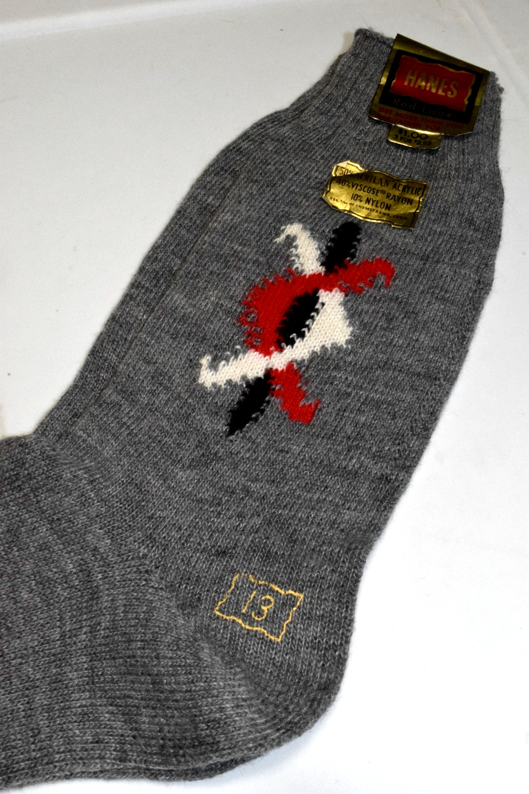 Argyle Socks VTG Hanes Red Label 60s Gray Red White Black Pole Argyle 11 x 9 NWT