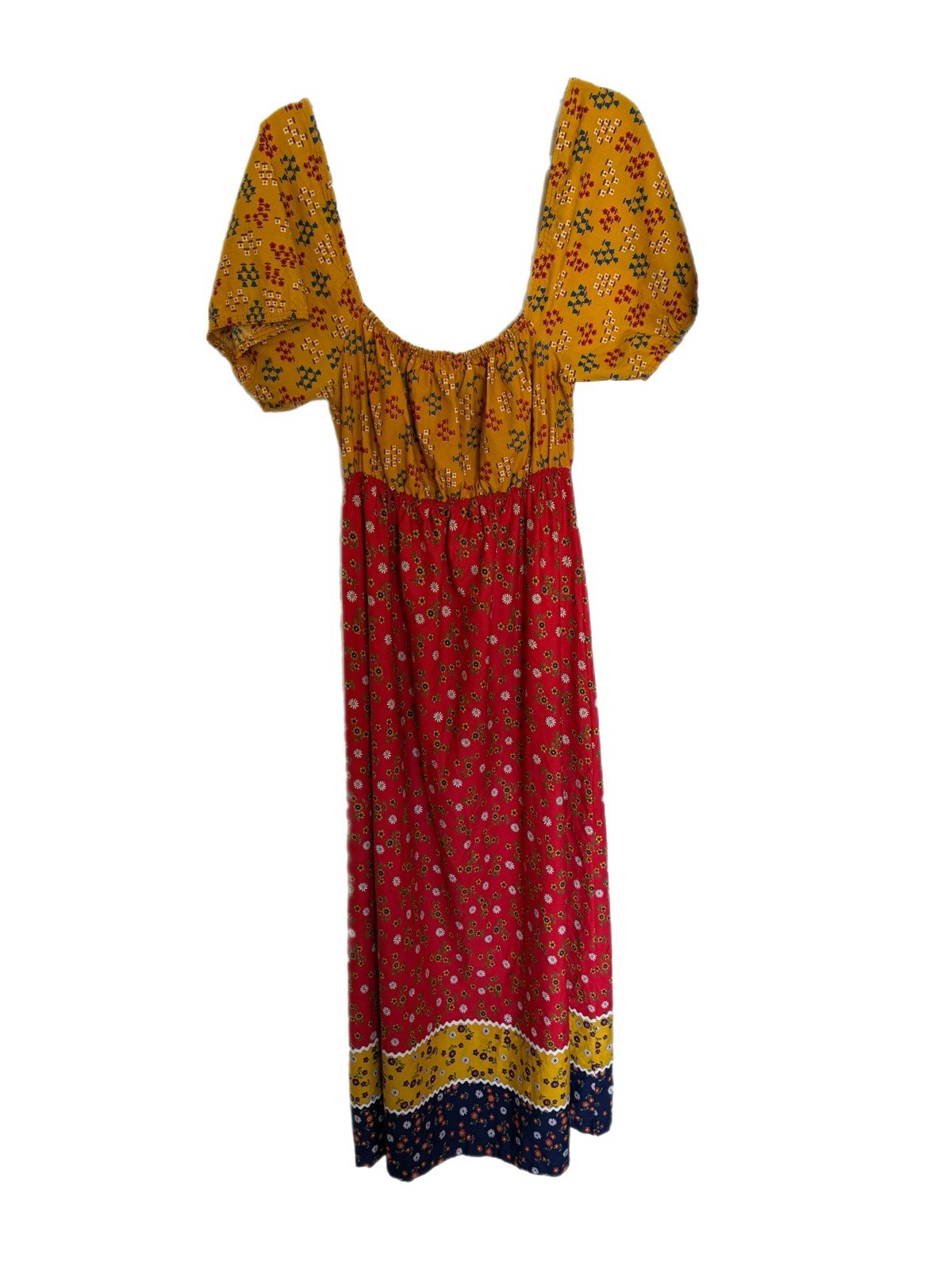 Vintage 70’s Calico Empire Hippie Peasant Boho Maxi Dress / Small Medium
