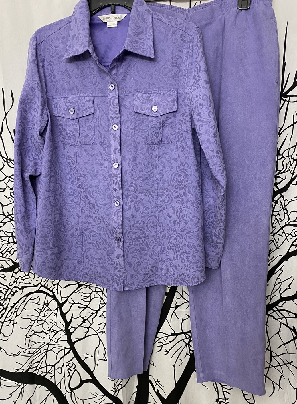 Women’s Easter Pant Suit Purple Lavender Drapers and Damons Suede Feel Large