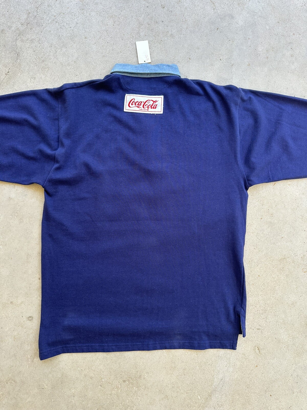 NOS 1986 Coca Cola Chambray Rugby Shirt sz SMALL Logo Pullover Long Sleeve Vtg