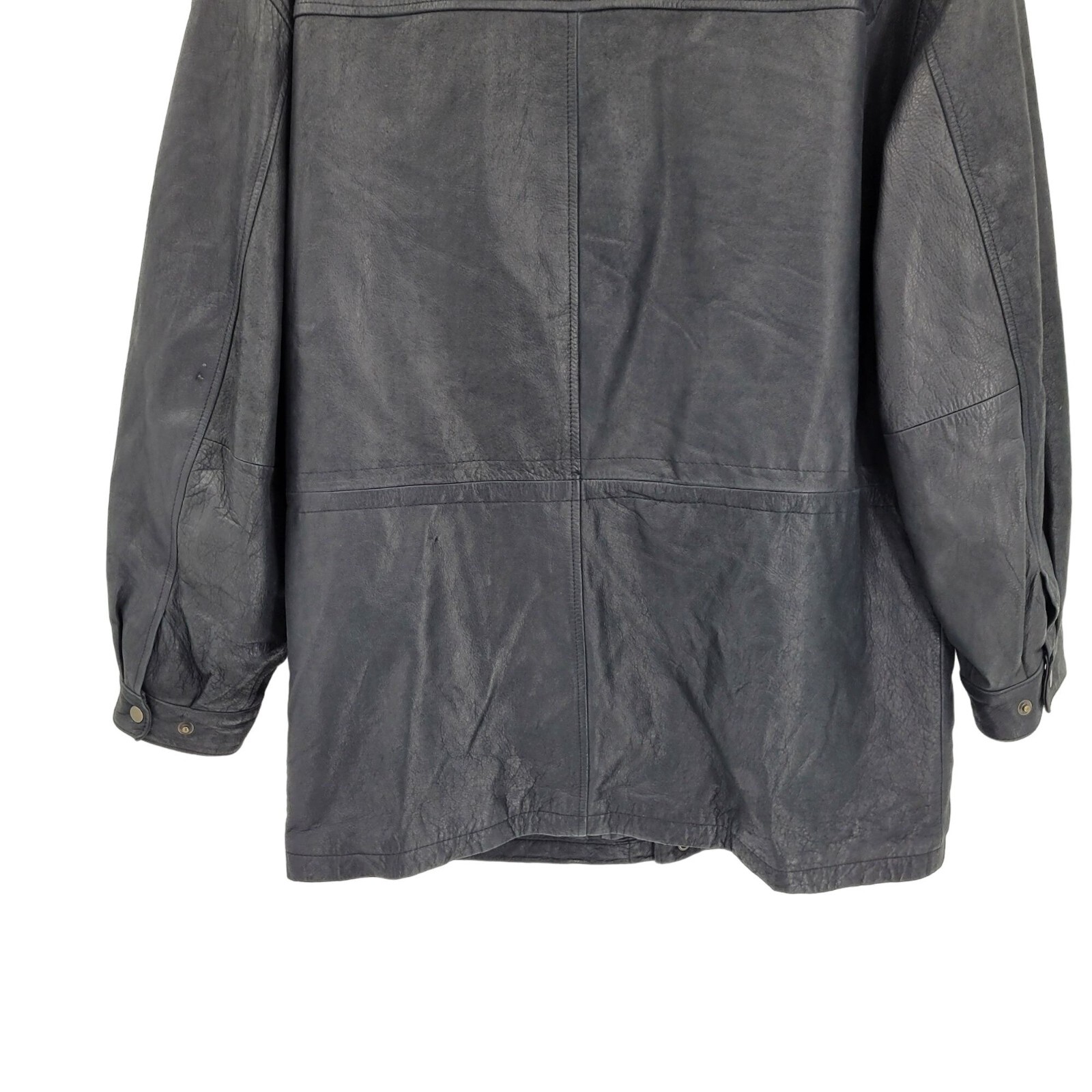 Vintage 80’s John Ashford Leather Coat L Anorak Jacket Collared Drawstring Black