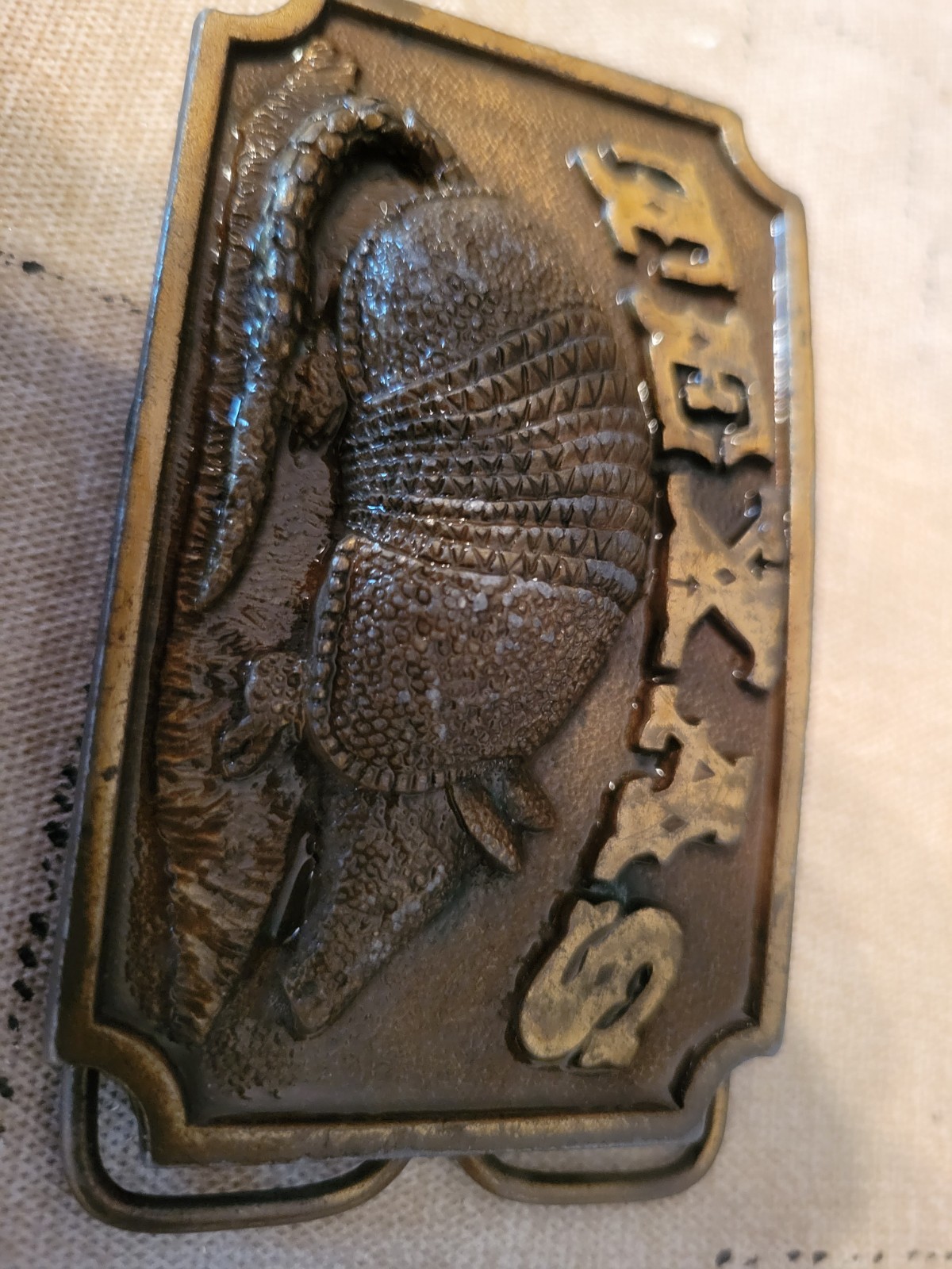 Texas Armadillo Belt Buckle Vintage Brass