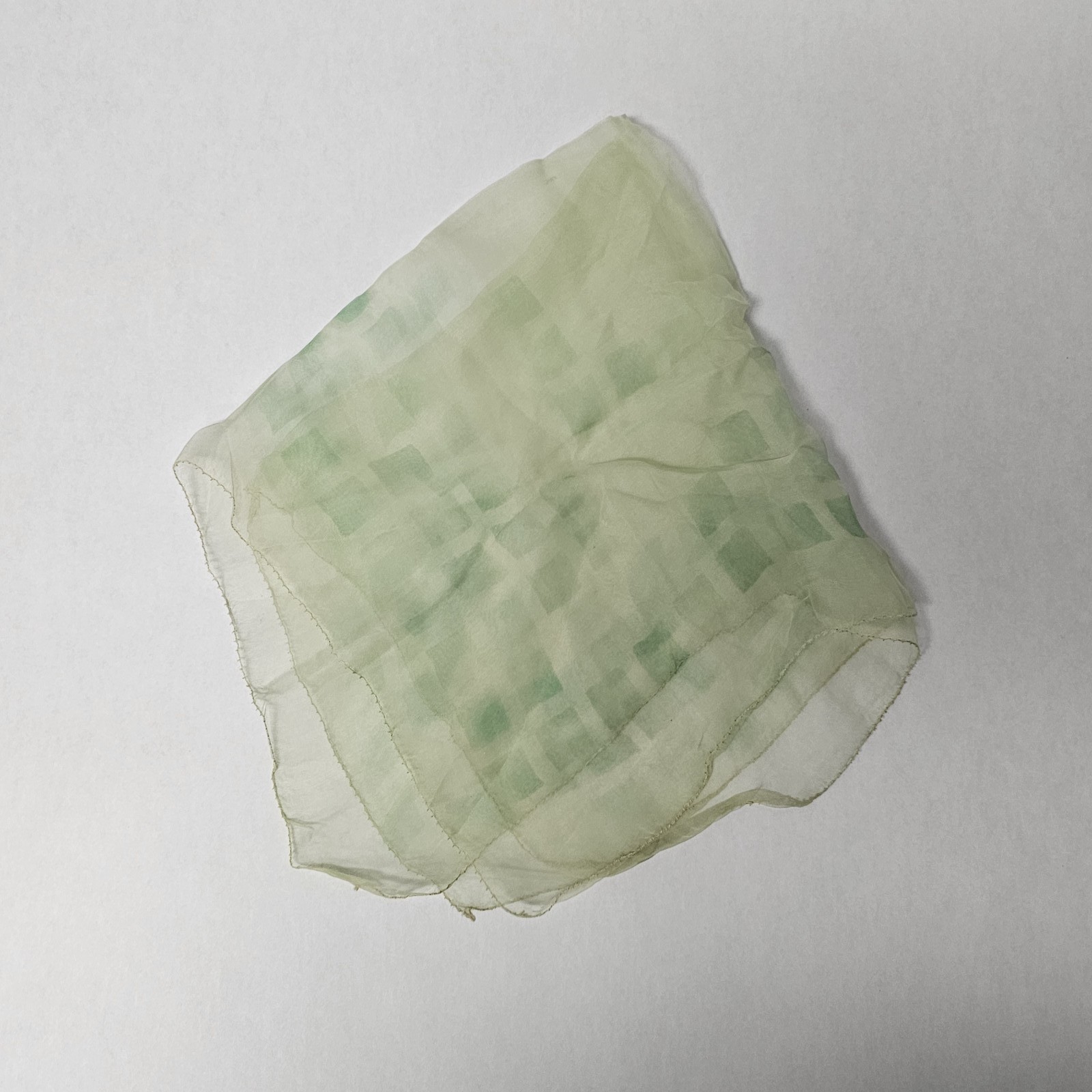 Vintage Handkerchief Sheer Pale Green 18″ Square Grid Pattern Scarf