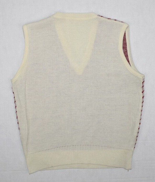 Vintage Sweater Vest Size M 70s Ivory Carmine Red V Neck Rope Stripe Mod Grunge