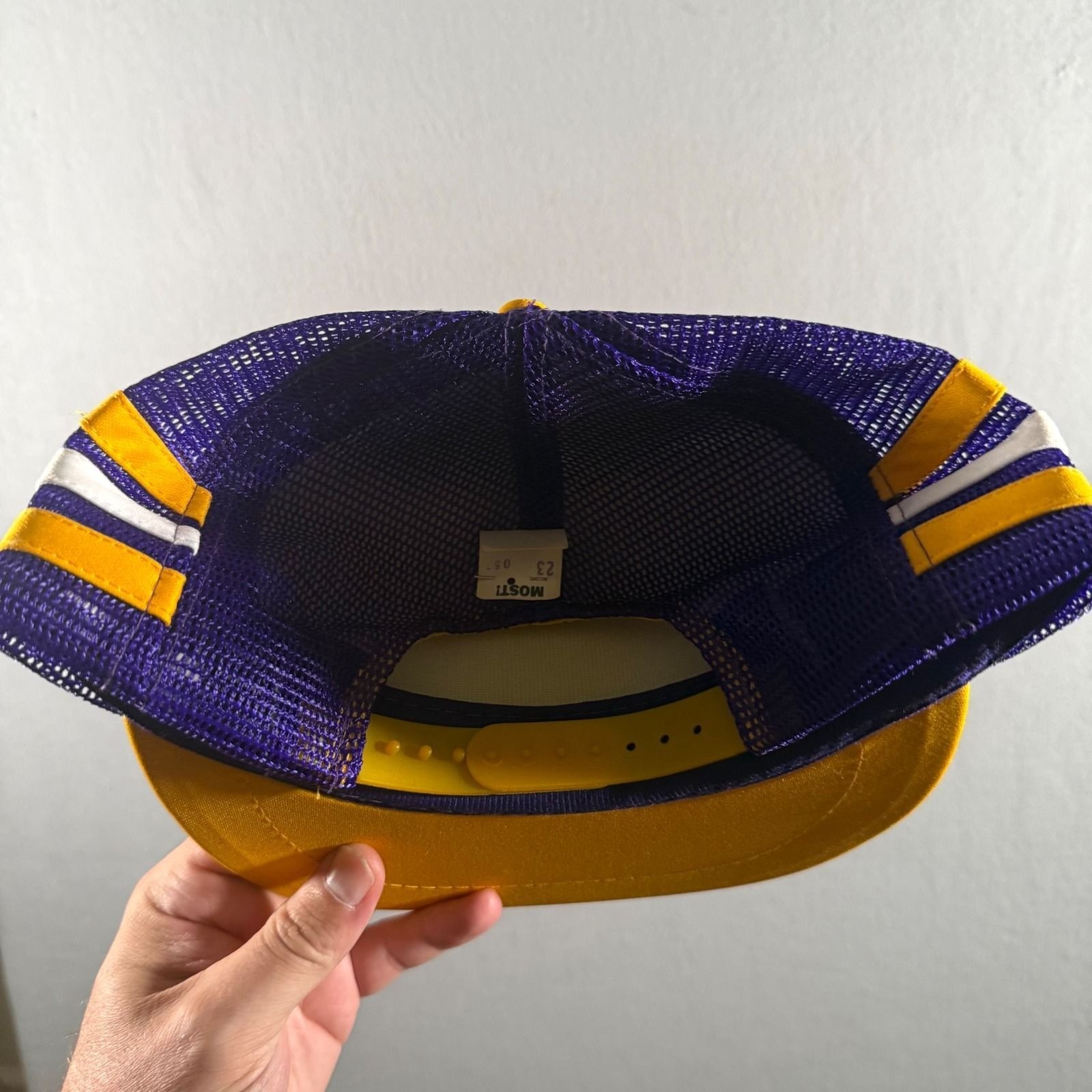 Vintage East Carolina Pirates Three Stripe Trucker Hat Snapback Purple Gold ECU