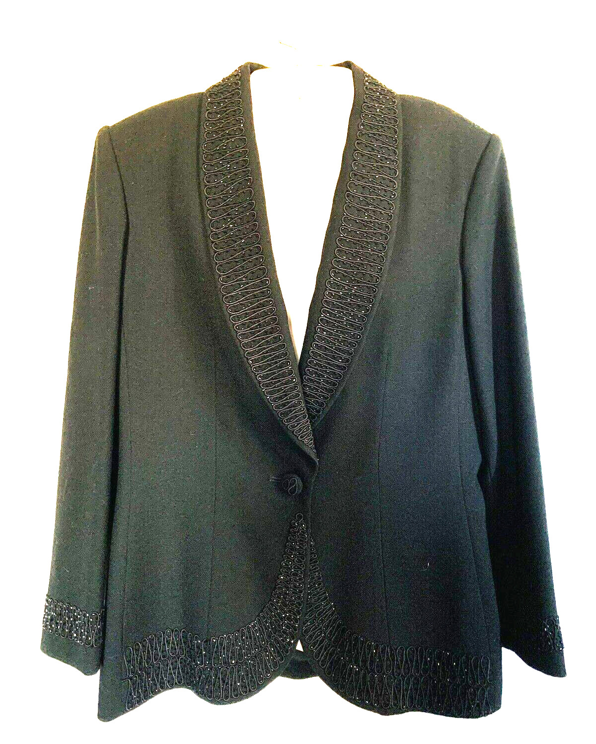 John Meyer of Norwich Woman 10 Black Fancy Wool Blazer Eveningwear Beaded Lined