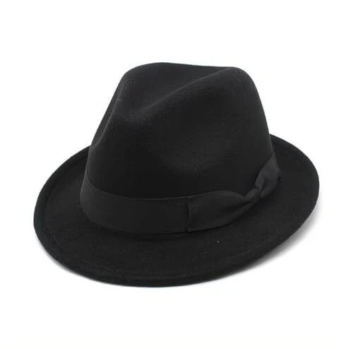 Mens Manhattan Fedora Hat Felt Trilby Fedora Hat Short Brim Fedora Hat(Black)