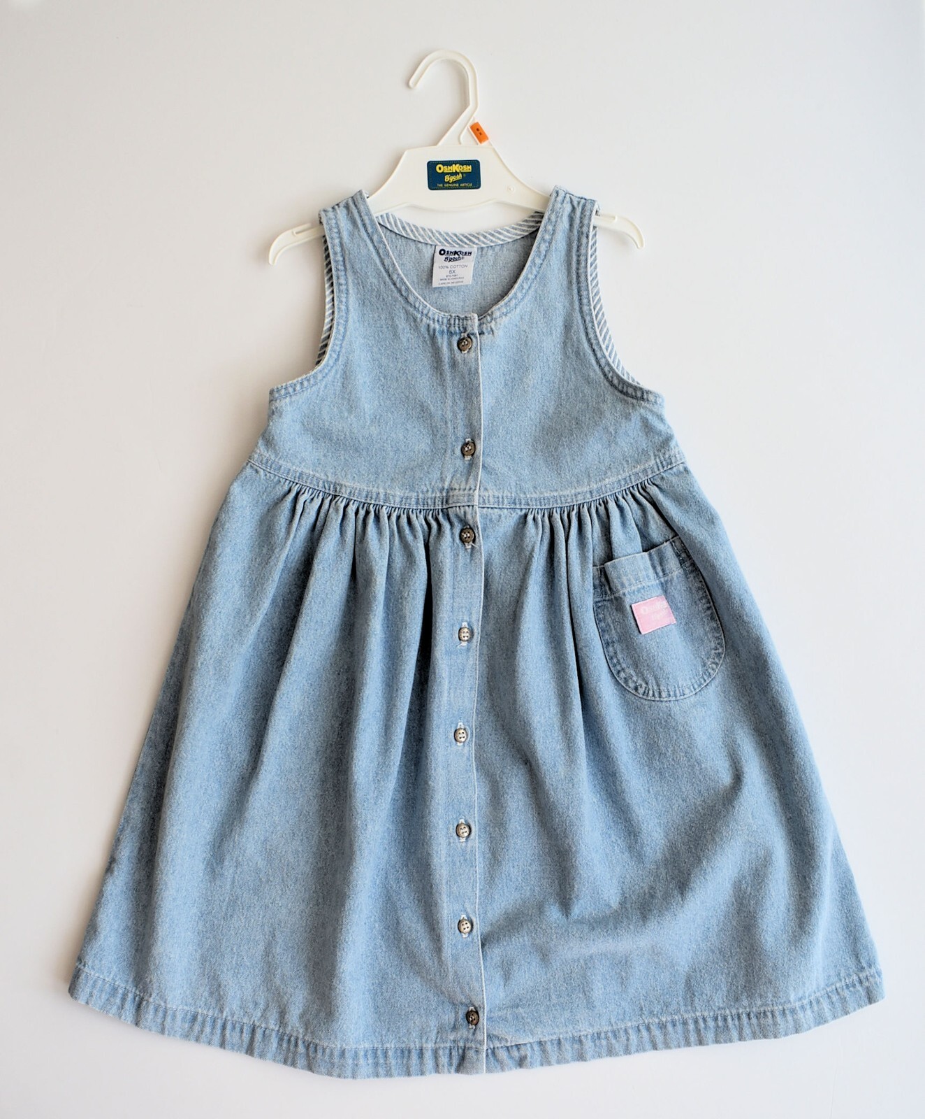 Oshkosh B’gosh Light Indigo Blue 100% Cotton Denim Jumper Dress Size 6X Vintage