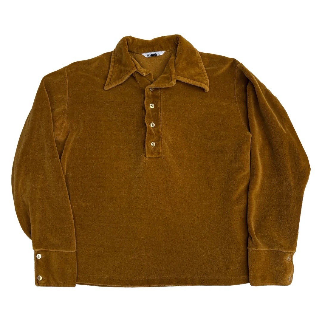 Don Loper 1970 70s Vintage Velour Brown USA Made L/S Button Shirt