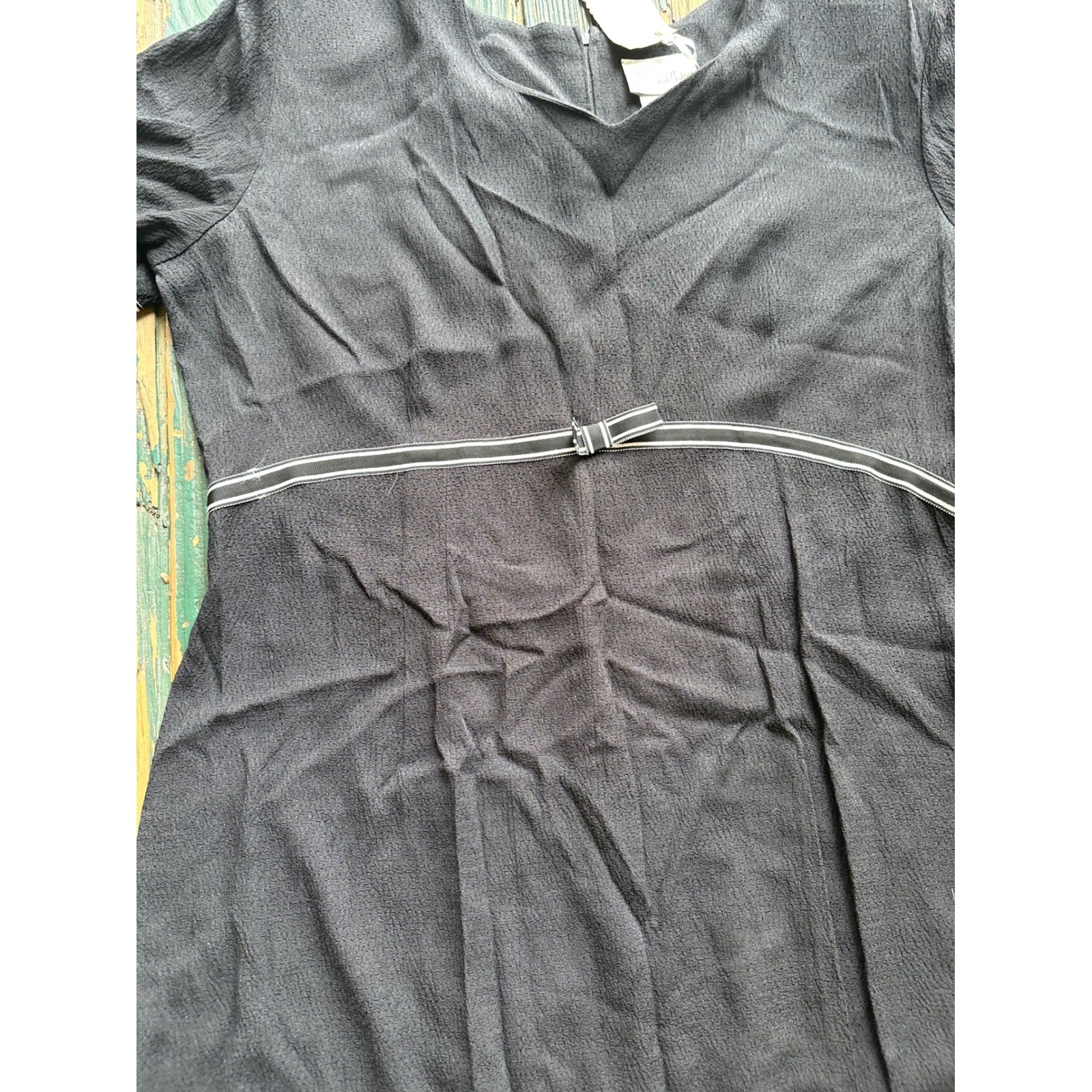 Via Saint Andrea Vintage 1940s Style Black Midi Dress Bow Accent Size 16M USA