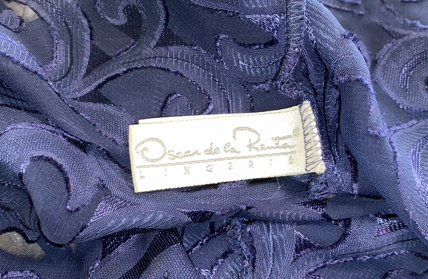 OSCAR de la RENTA ~ VTG ~ SHEER BLUE ~ JACQUARD CHEMISE GOWN ~ SLIP DRESS S/32