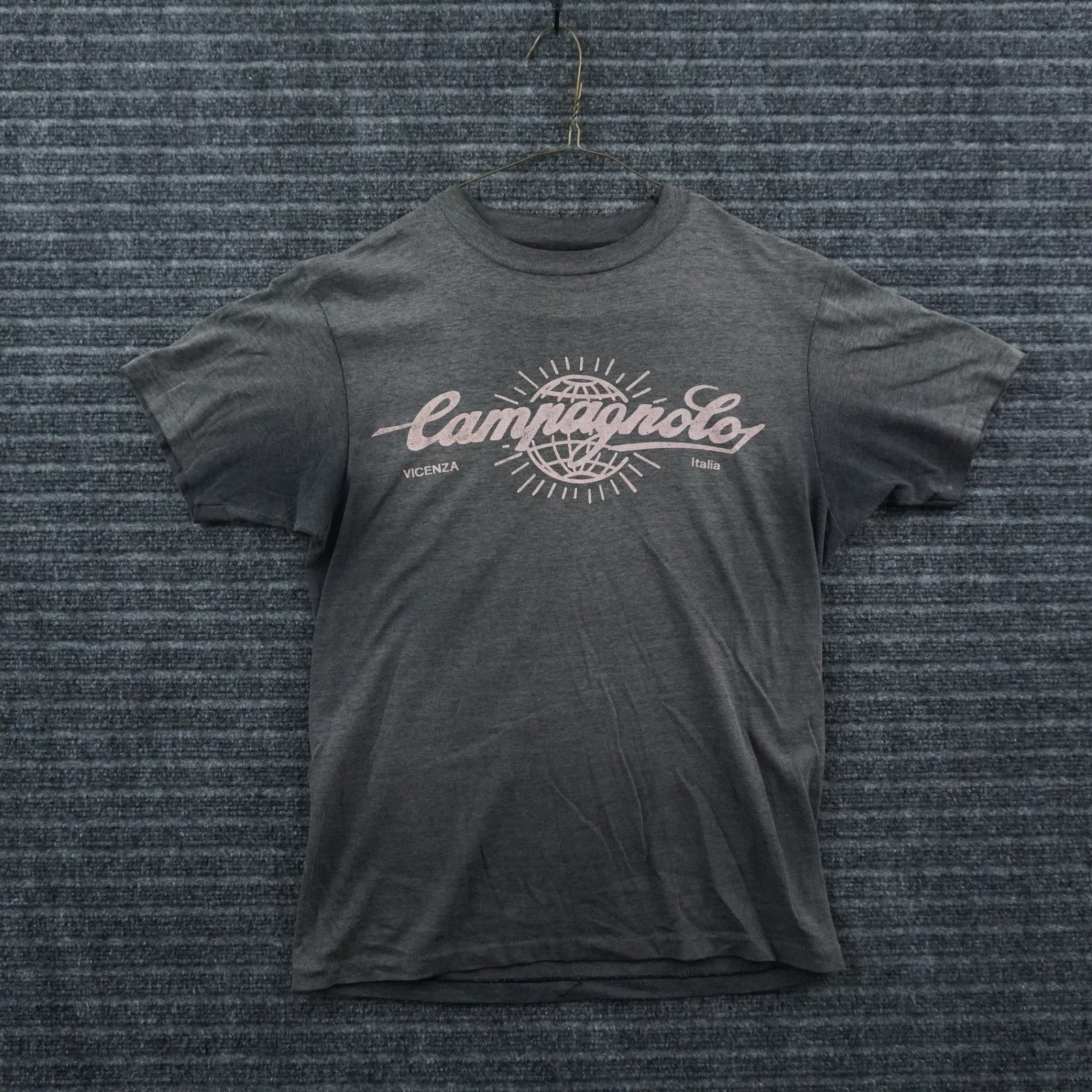 80s Campagnolo T-Shirt Medium Thin Faded Gray Vintage Graphic Hanes Fifty-Fifty