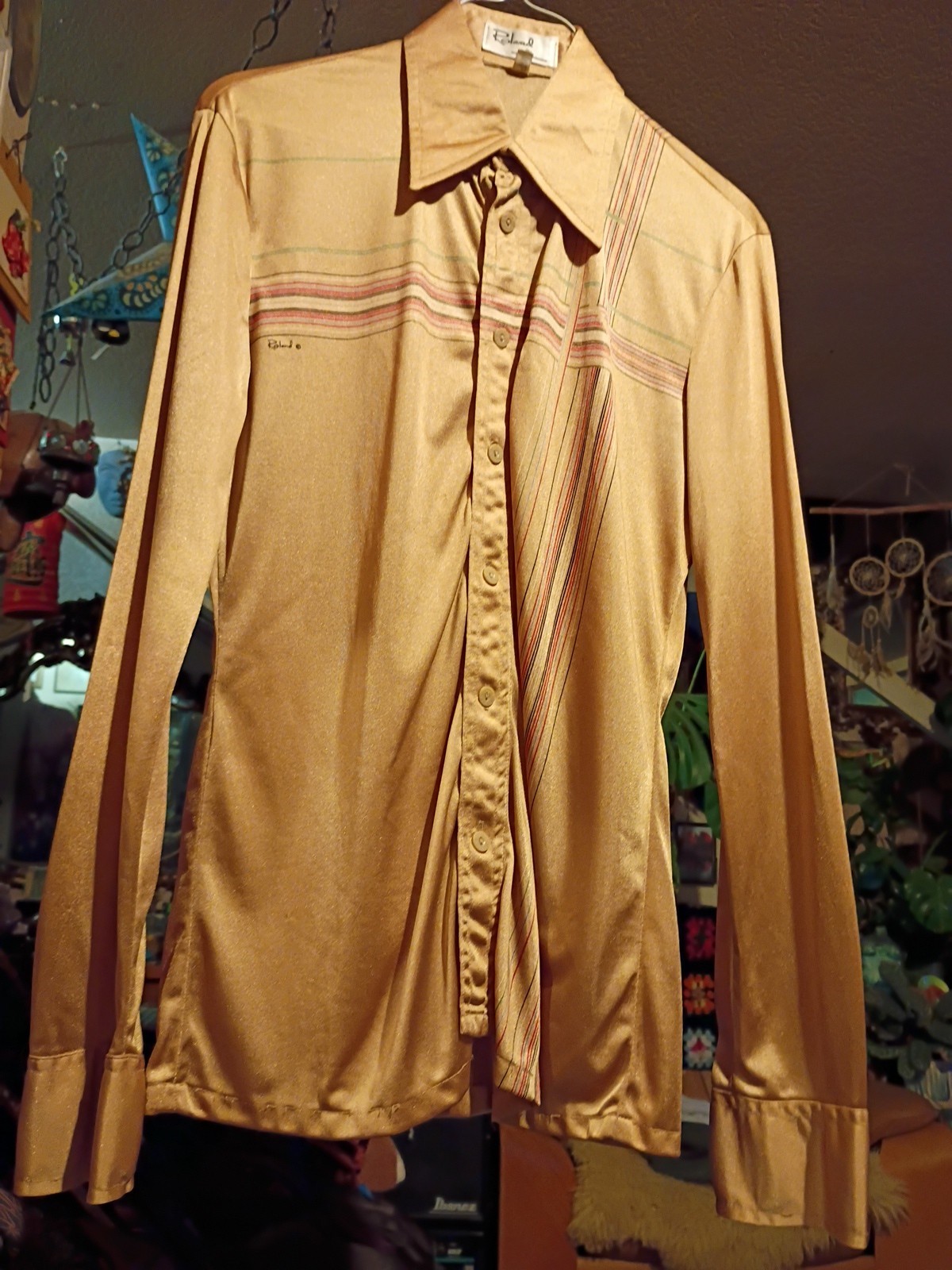 VINTAGE 1970s disco Dagger Collar shirt by Roland Kosser size Small 15