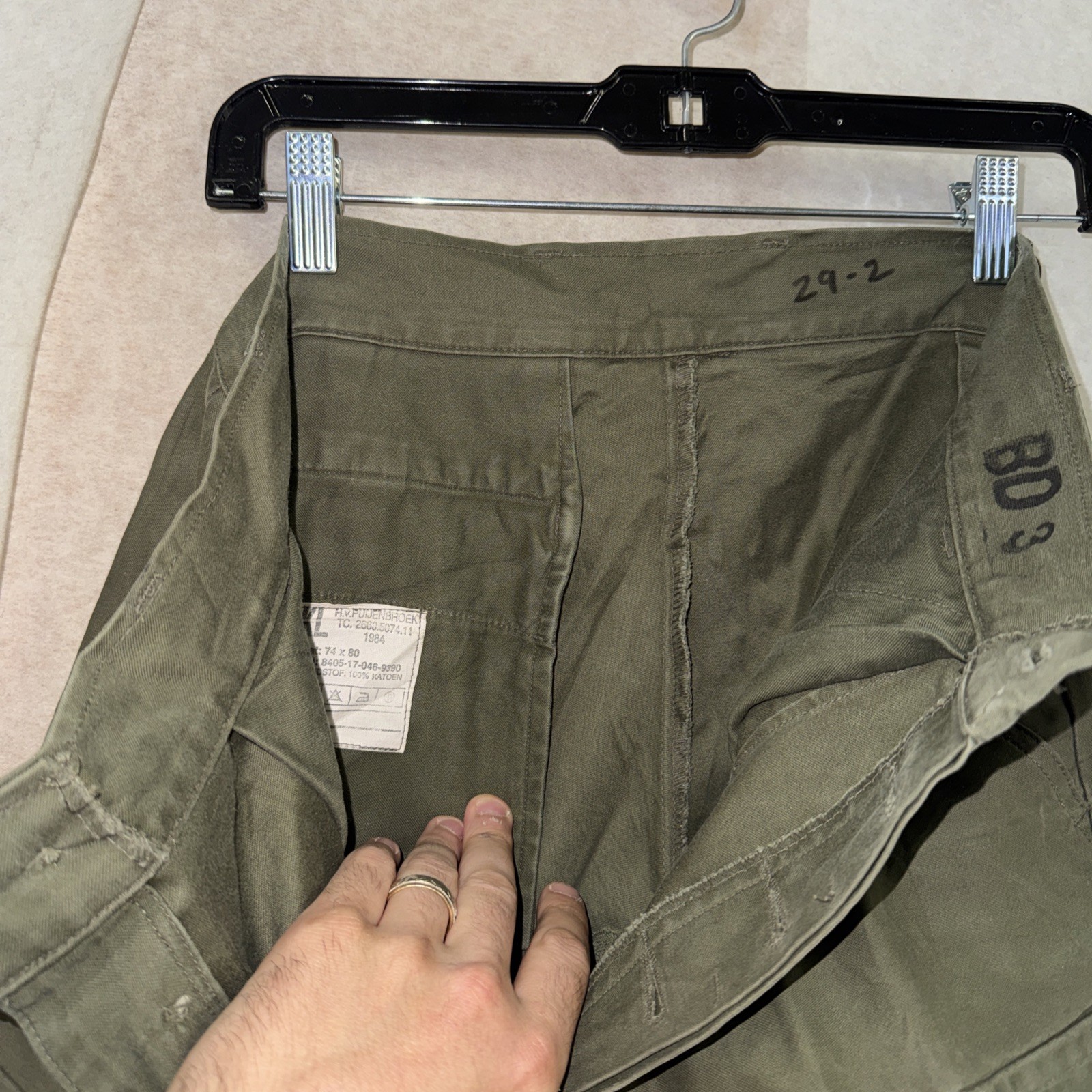 Dutch Military Field Pants Cargo Trousers Olive Green 29×32 Surplus 1984
