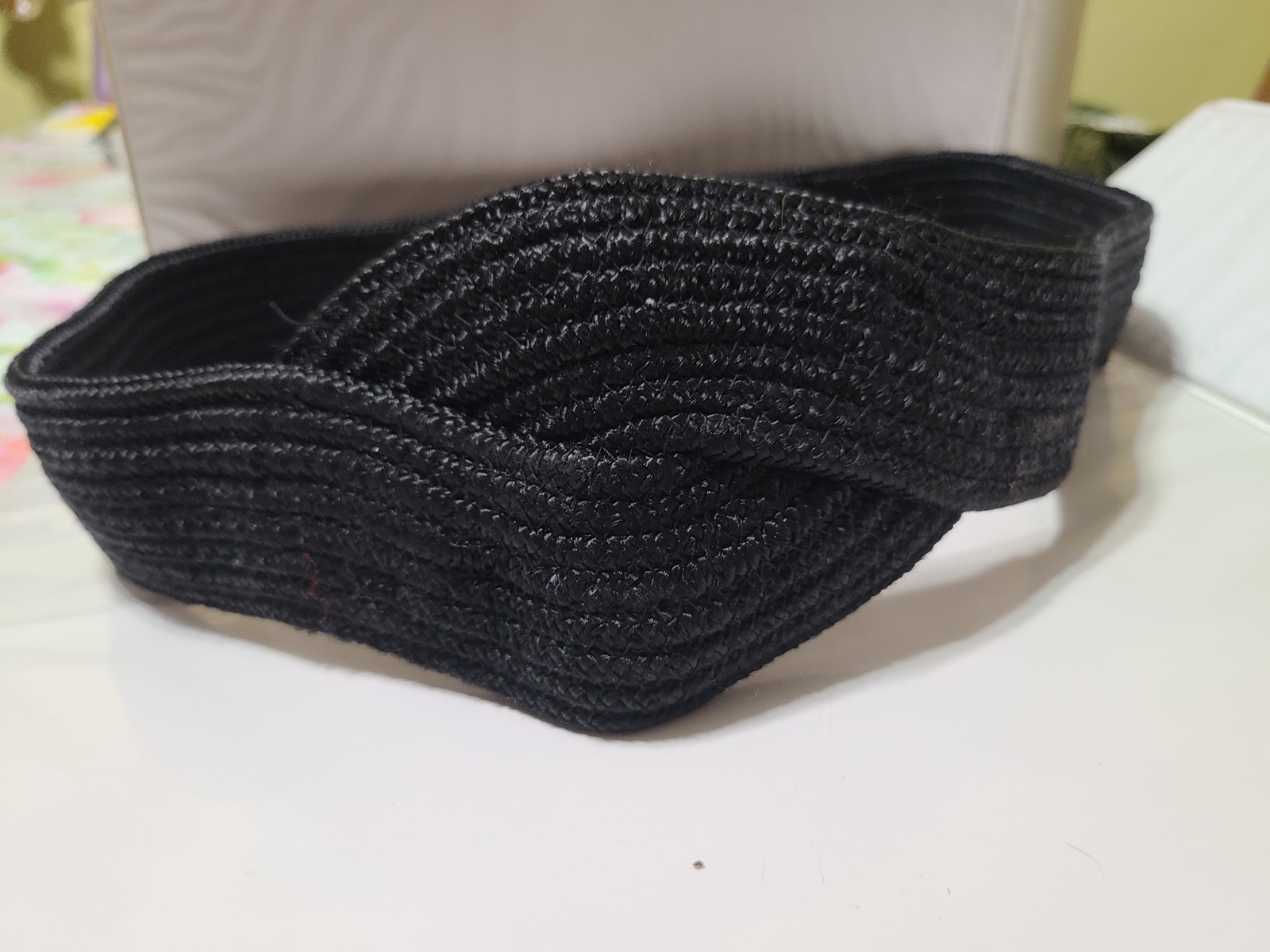 Black Braided Woven Belt 30″ M/L Adjustable Hook and Loop Waist Cinch Vintage