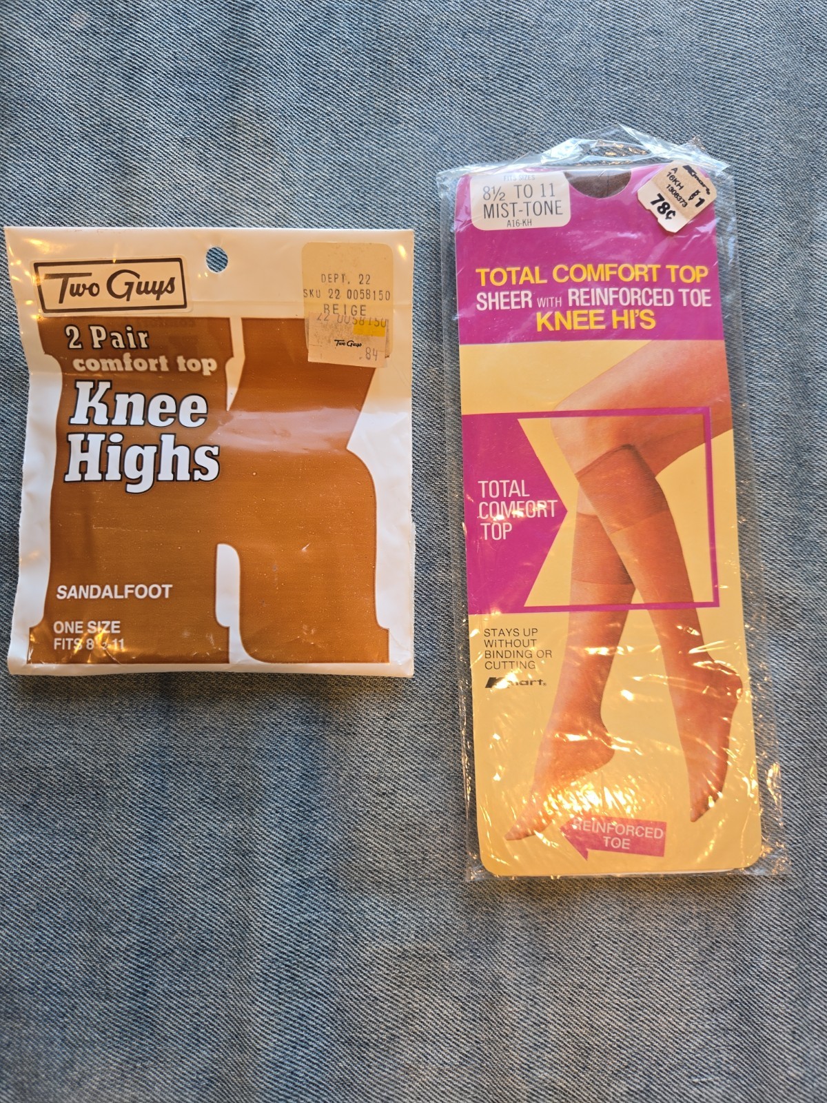 Vintage 2 Pack Knee Highs Lot – Two Guys & Kmart Deadstock Sheer Sandalfoot