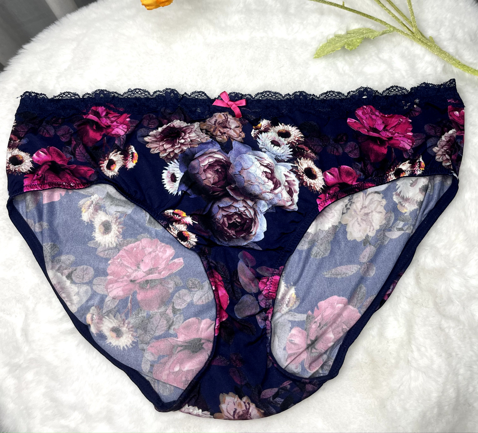 Vintage Navy Nylon Spandex Hipster Panty Soft Stretch Bikini SZ.9-10 Hip 48-50″