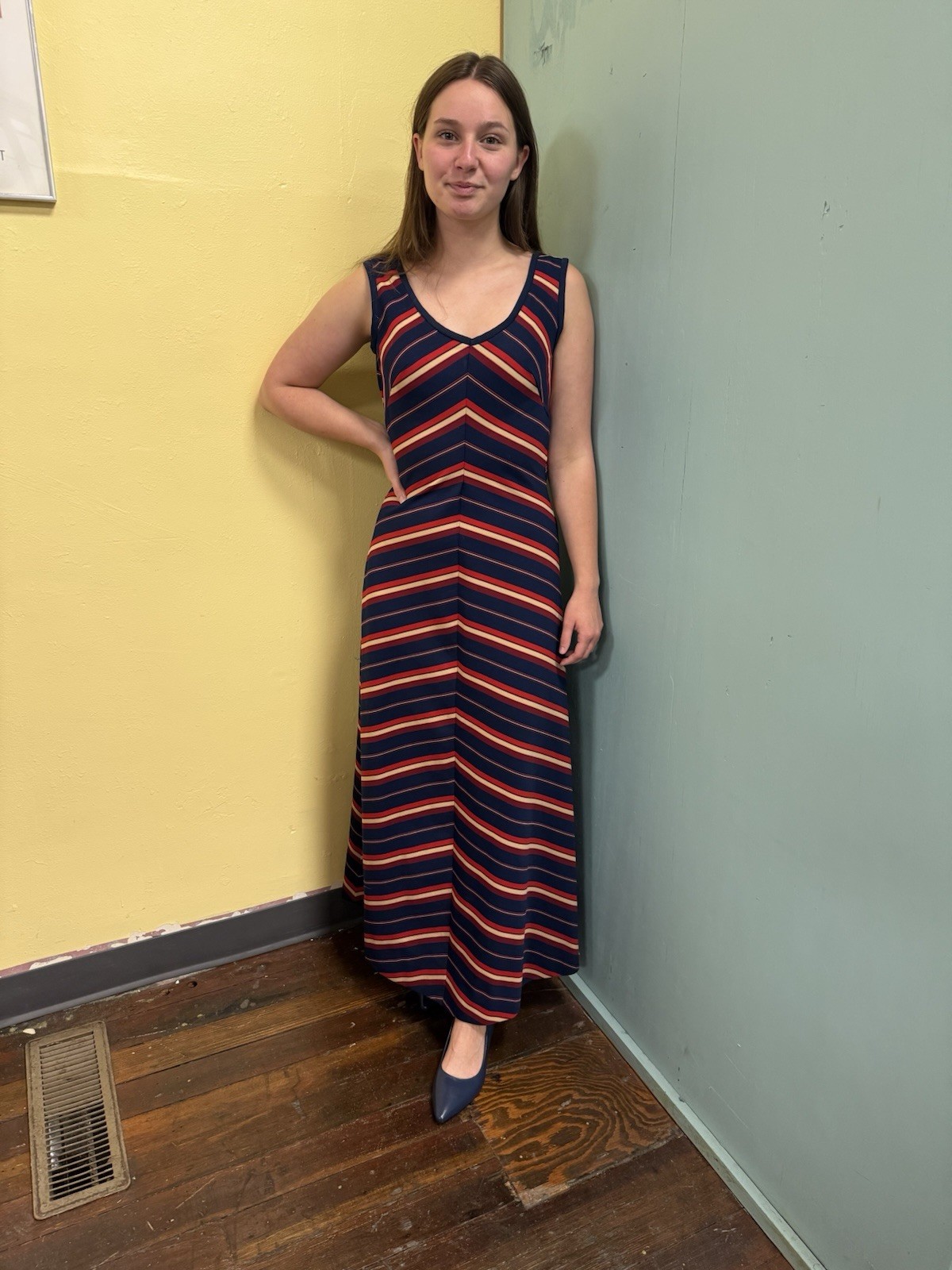 Vintage 70s Saba California Chevron Striped Maxi M