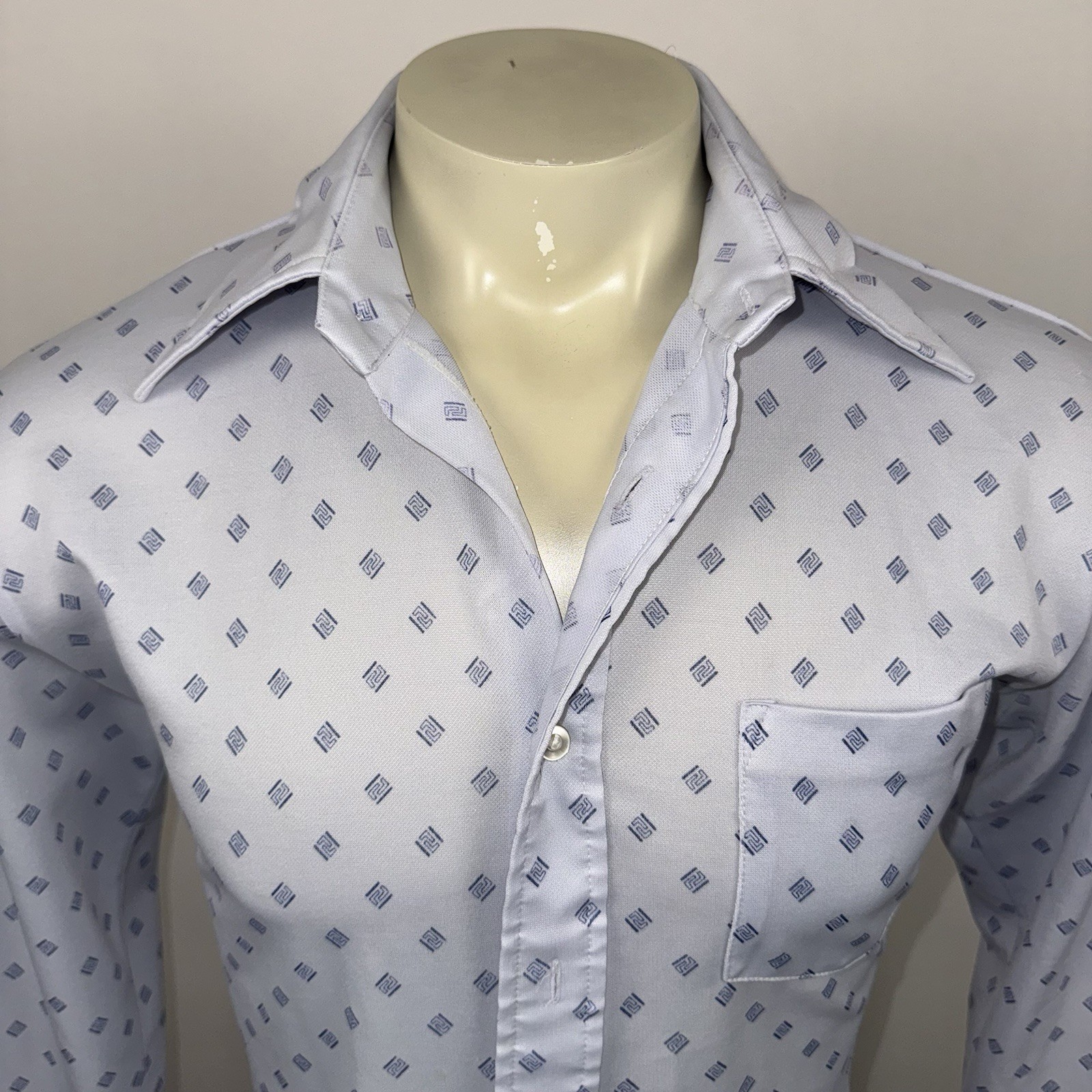 Vtg 60s 70s Disco Shirt Polyester Saturday Night Fever MCM Mod Mens Large 31″