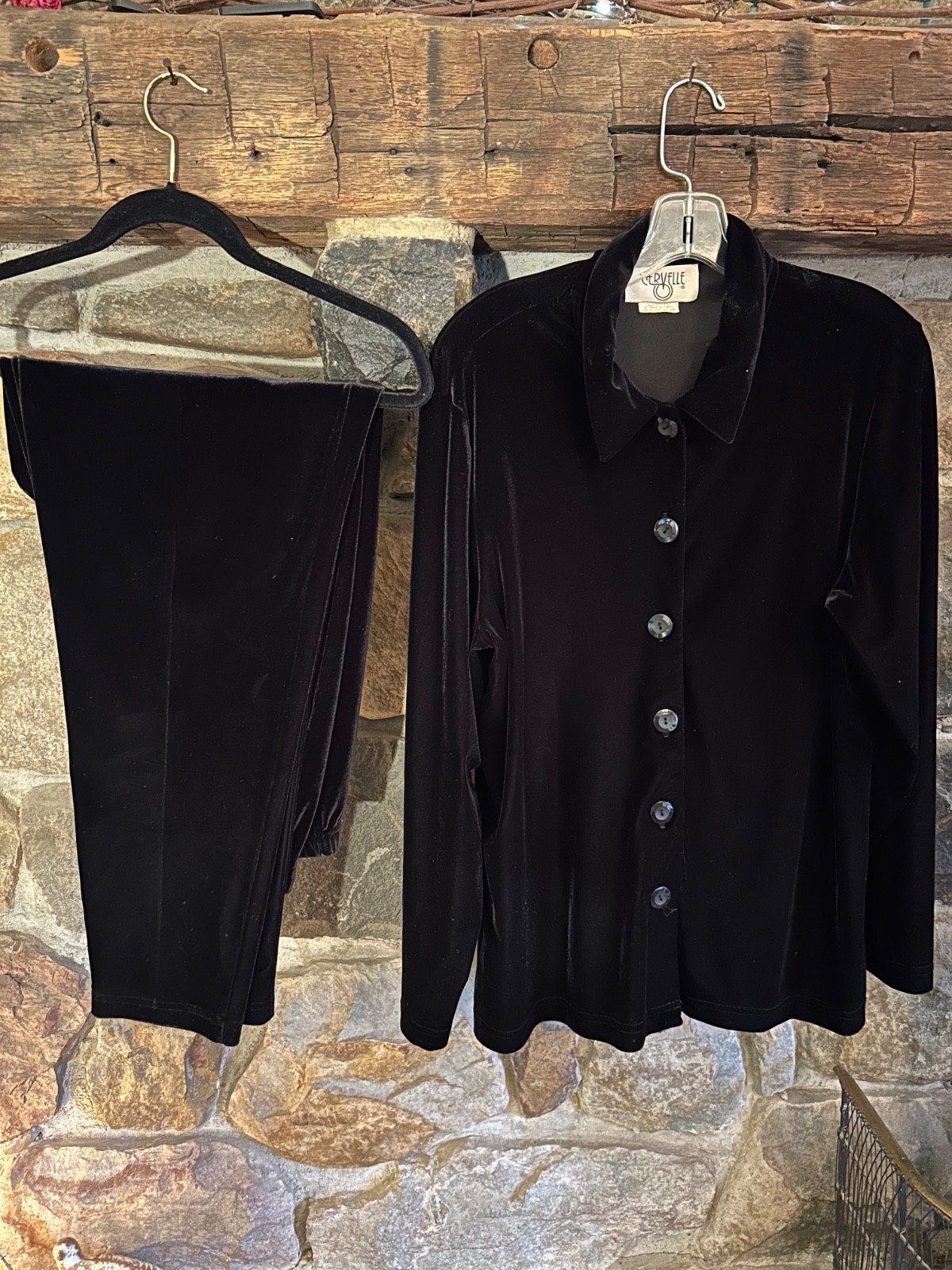 Vtg 90’s Cervelle Women’s Black Velvet 2PC Set Size Large USA