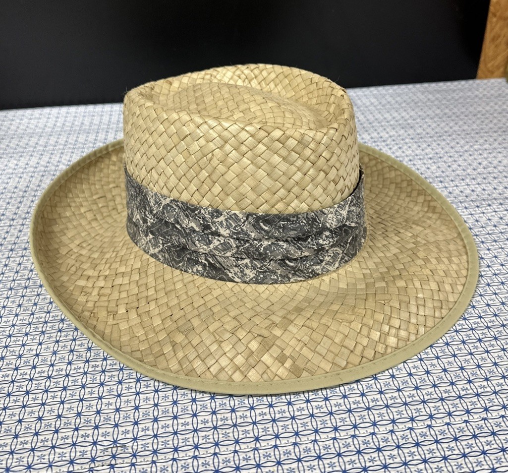Vintage Green Floral Panama Style 100% Straw Beach Hat made in USA – Medium