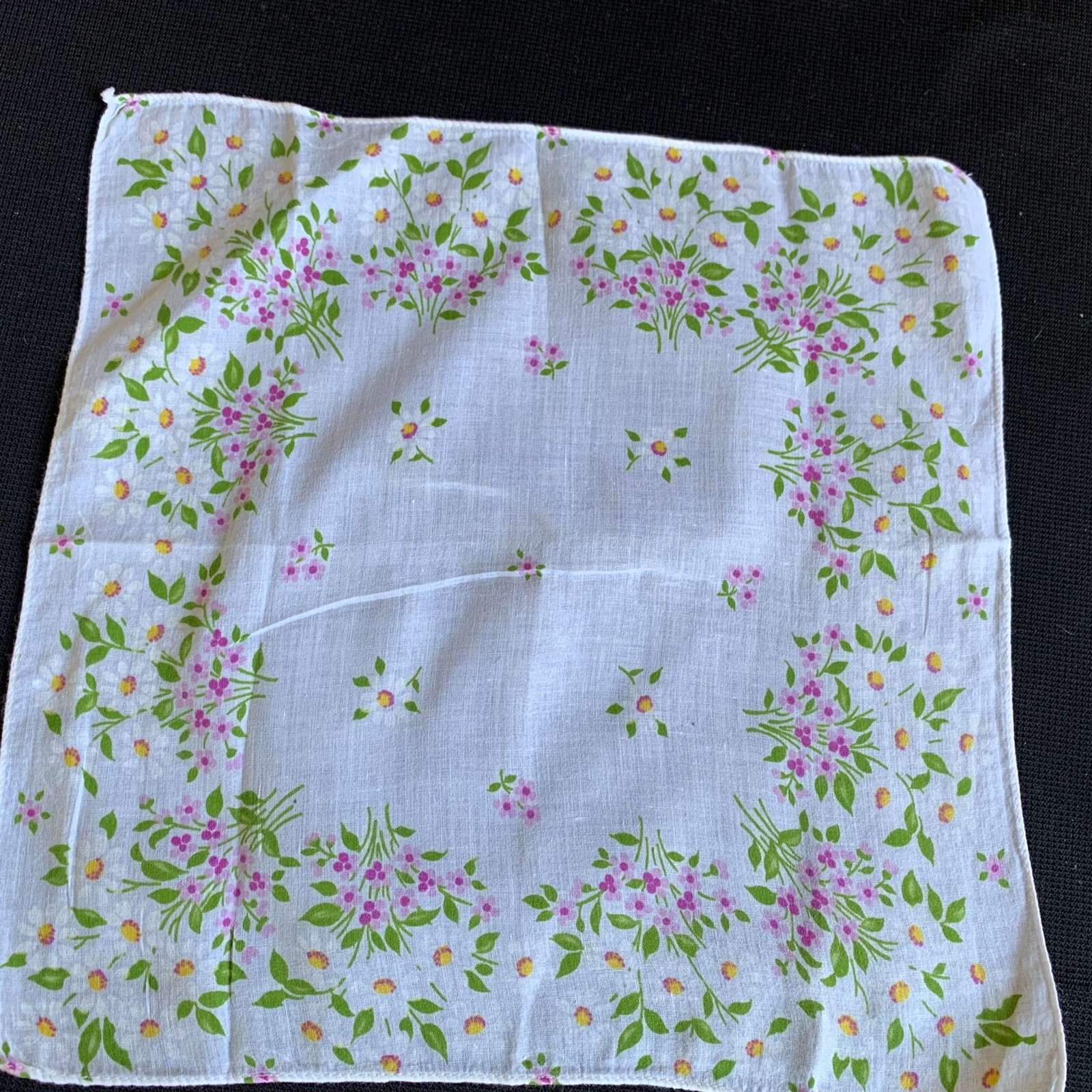 Vintage Ladies’ White with Lavender, Purple & Yellow Floral Print Hankie