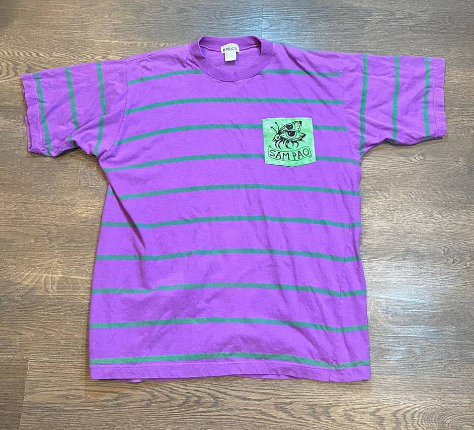 Vintage Purple Stripe Tee Shirt Adult XL Pocket Trend Basics Casual