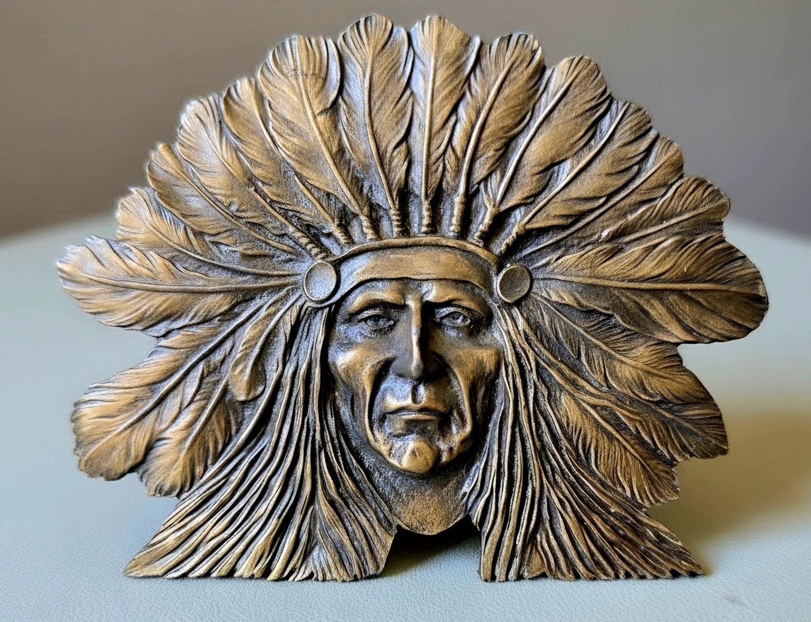 Vtg 1970s Indiana Metal Craft IMC Native American Indian Chief Head Belt Buckle