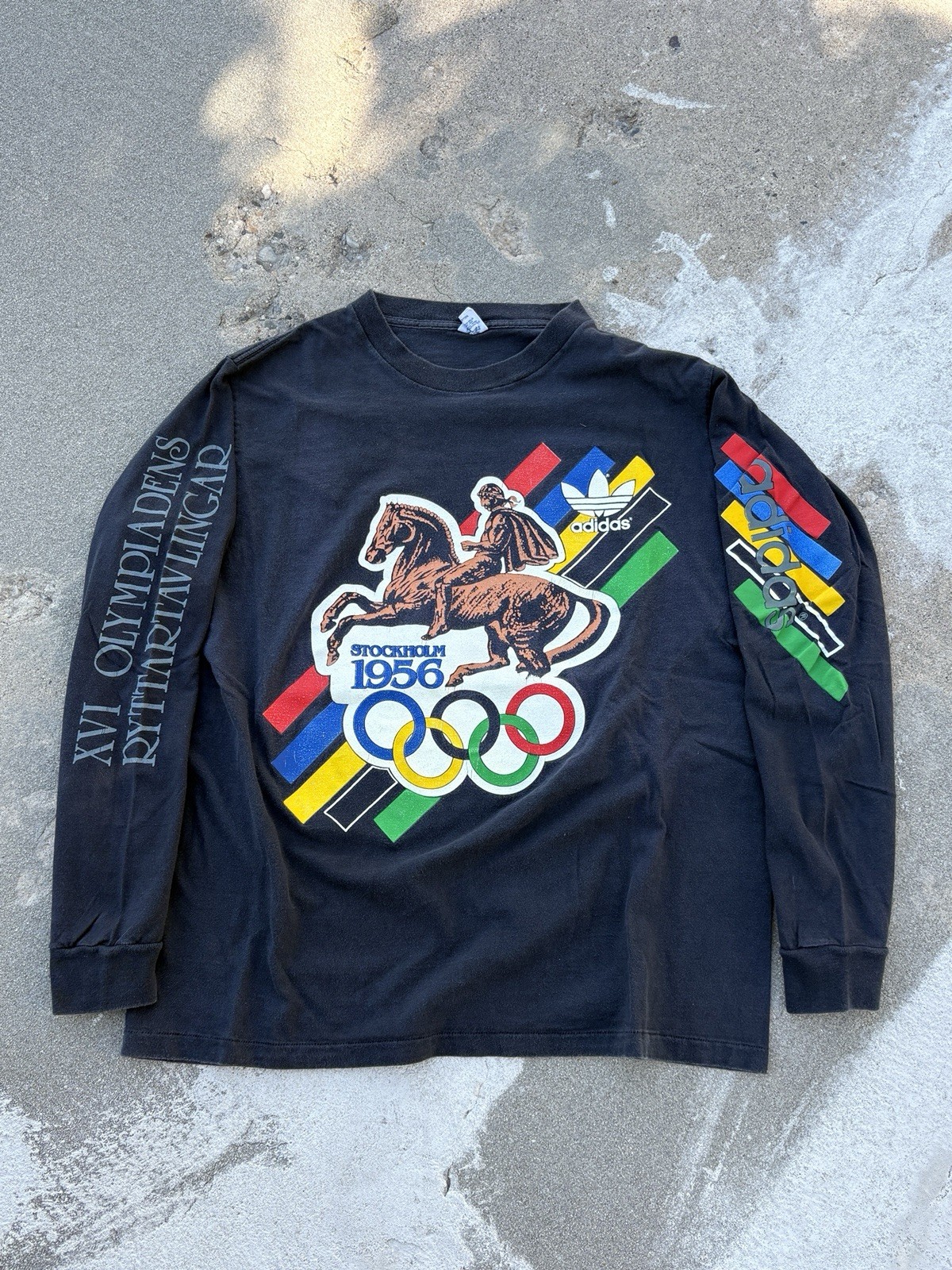 Vintage 80’s Adidas Long Sleeve T-shirt medium 1956 Stockholm Helsinki Olympics