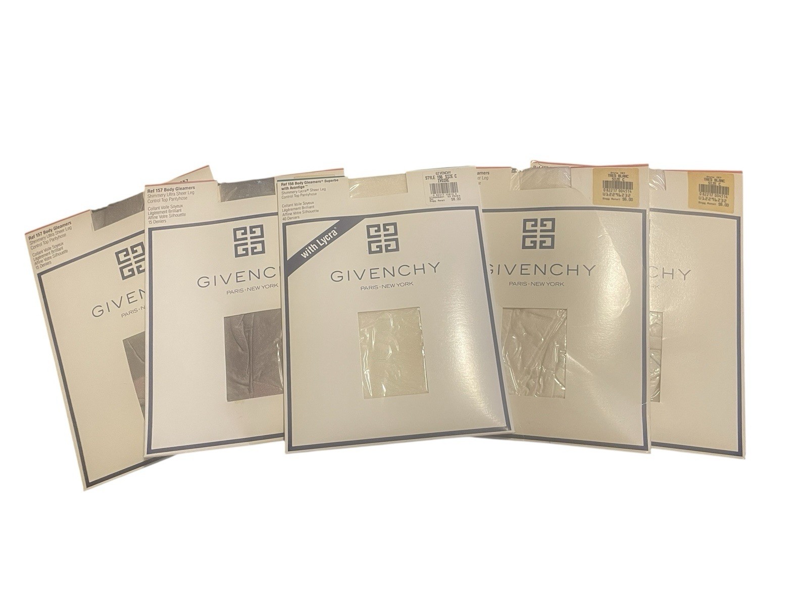 Lot Of 5 Vintage GIVENCHY Bodygleamer Pantyhose Sz C Silverfox Ivoire Tres Blanc