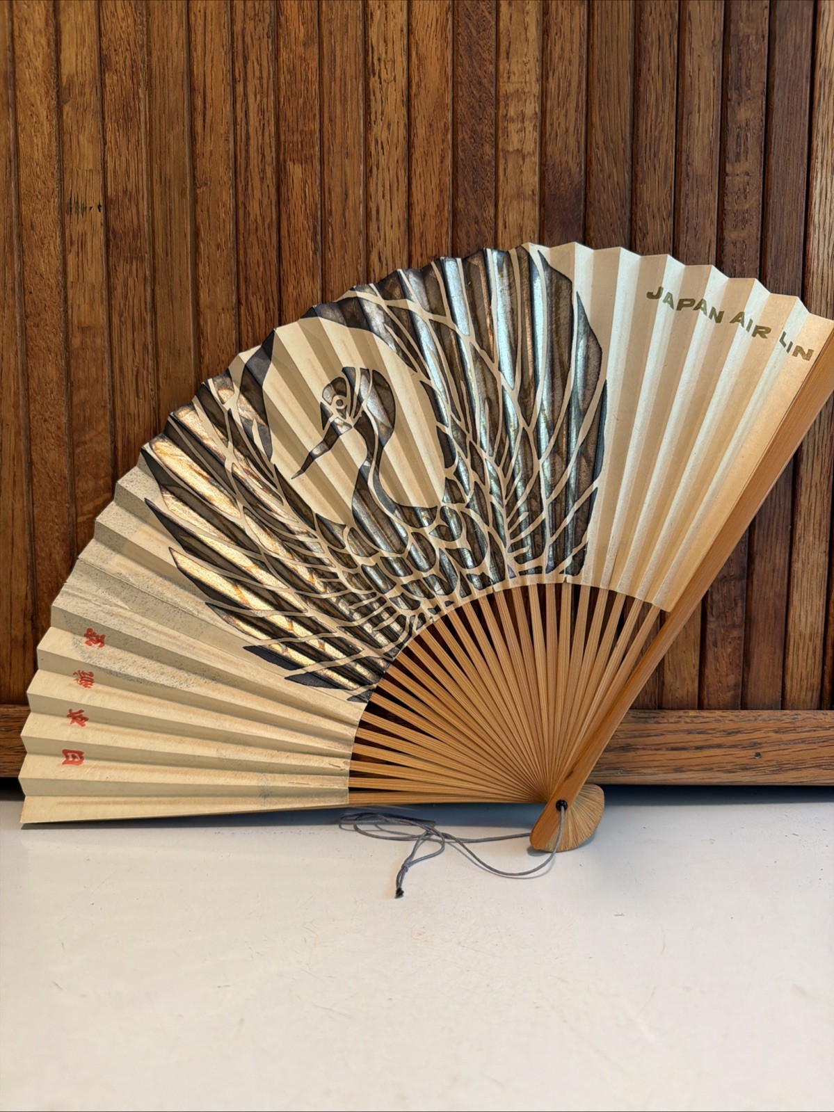 Vintage 1950s JAPAN AIRLINES JAL Aviation Bamboo Folding Hand Fan