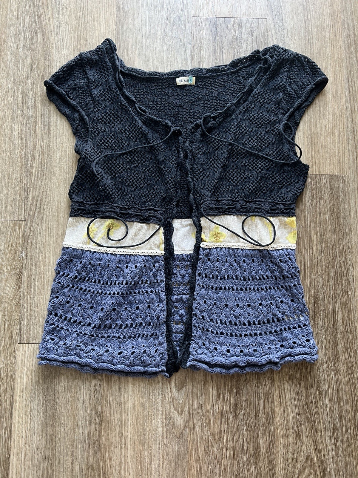 Y2K Old Navy Women’s Crochet Vest Top Knit Boho Cottagecore Open Front