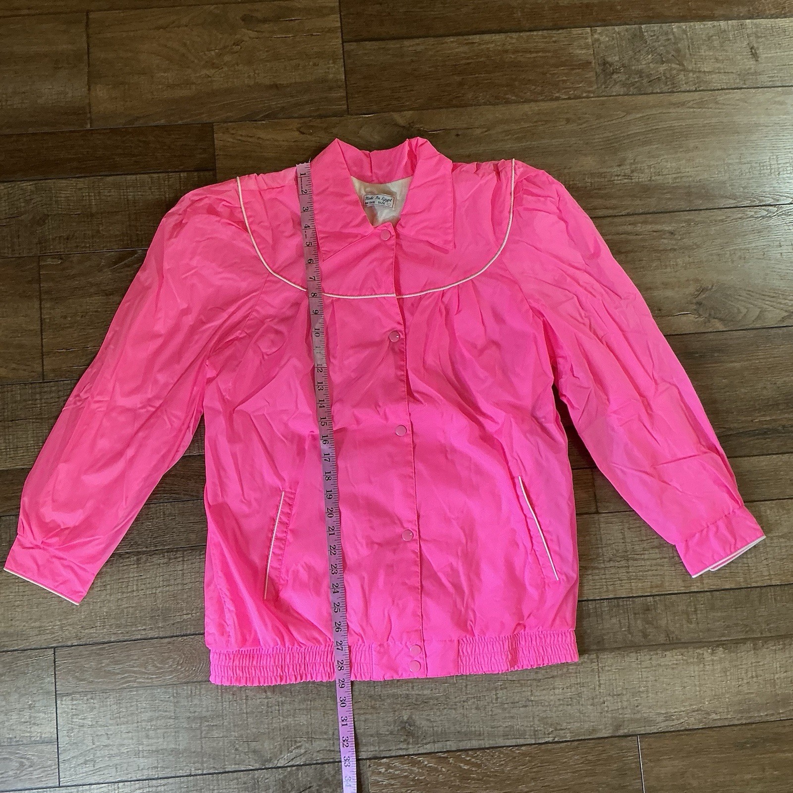 Vintage Neon Pink Nylon Jacket Women’s L White Piping 80s 90s Retro Egypt #38812