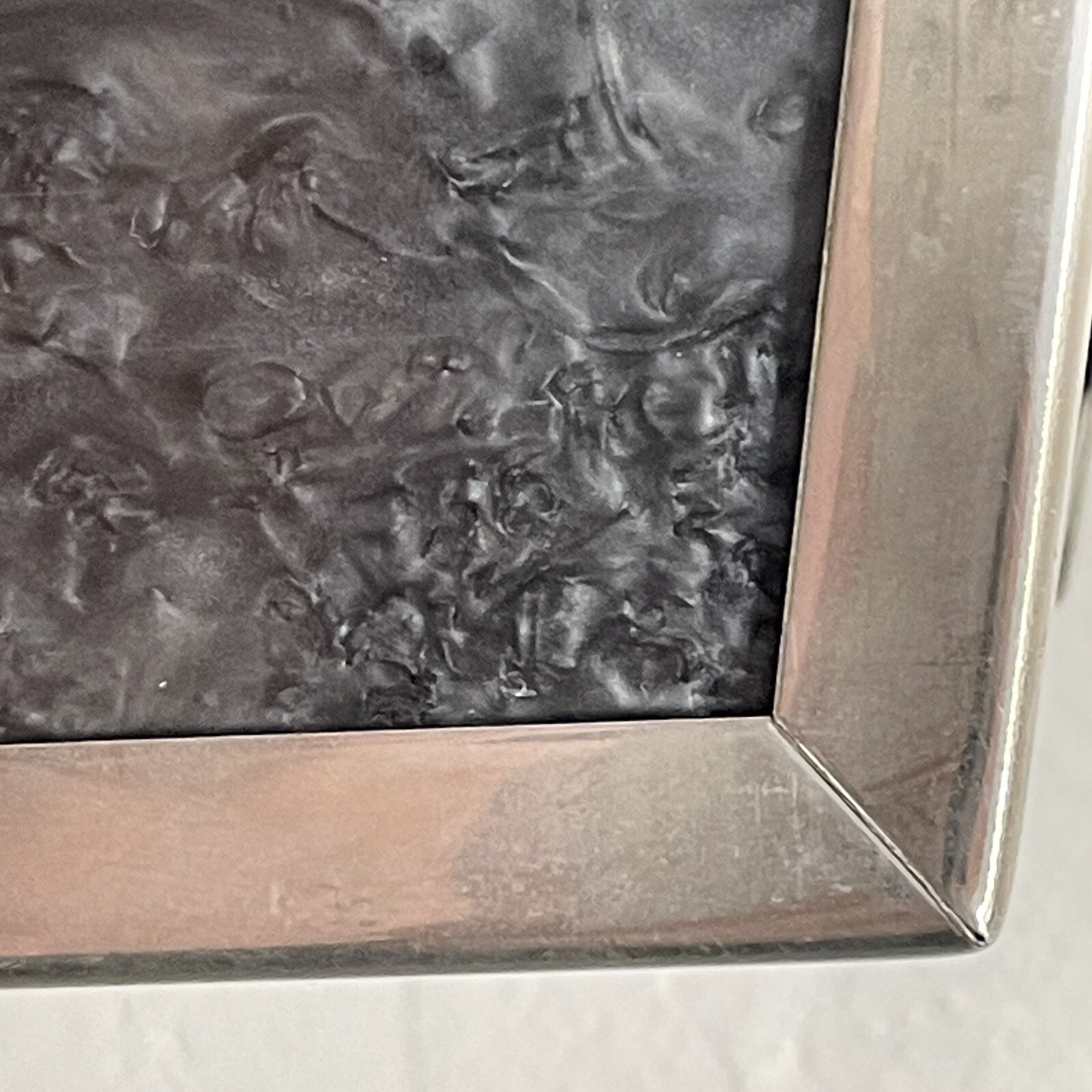 Vtg MCM Charcoal Gray Lucite Box Purse Bag, Marbleized, Pearlized, Silver Frame