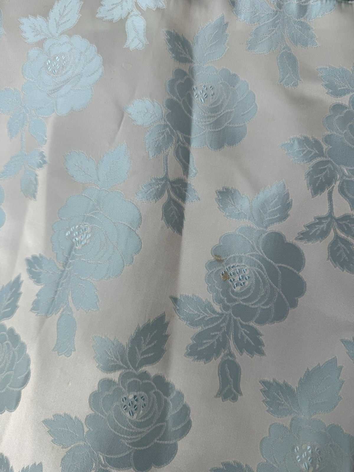 70’s Ice Blue Floral Brocade Cocktail Sheath Dress Matching Coat Metallic 28” 4