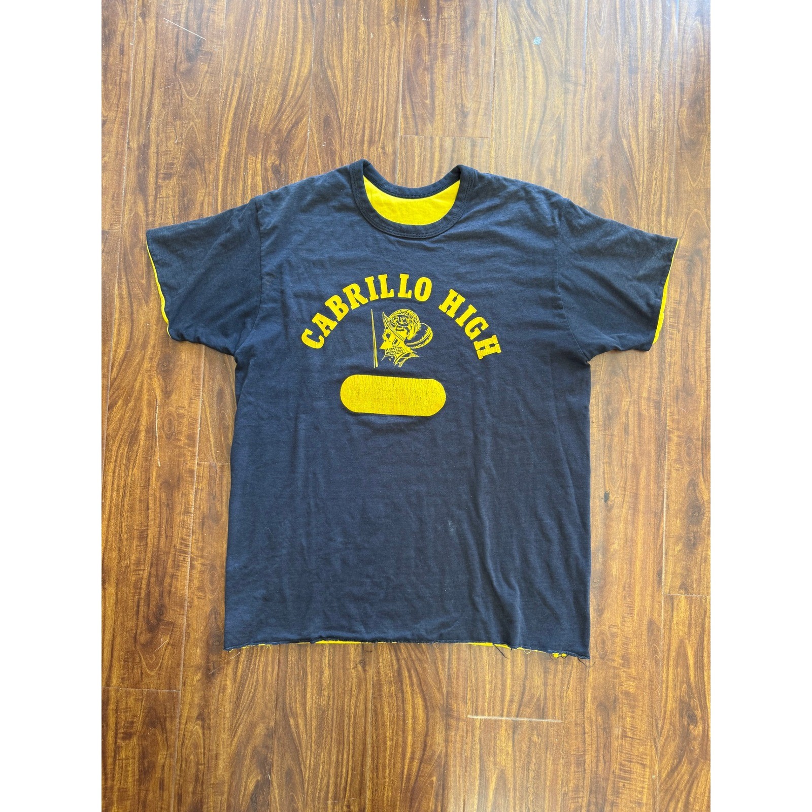 Vintage Cabrillo High School Reversible T-Shirt Black Yellow Conquistadors Mens