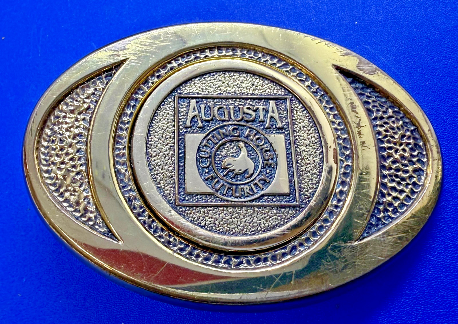 Augusta Cutting Horse Futurity Solid Brass Vintage 1981 BTS Belt Buckle