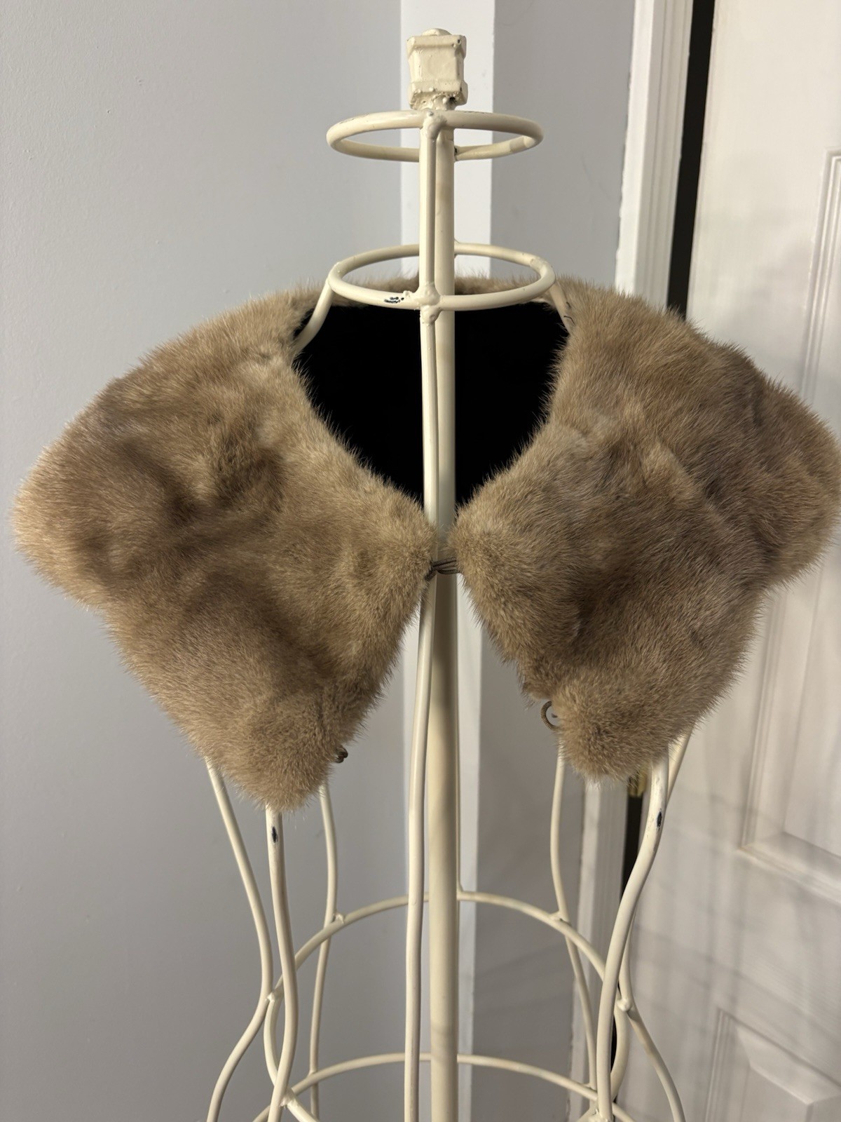 Mink Fur Collar Brown Vintage Genuine Lined w/hooks Repaired Panel 1960s #72