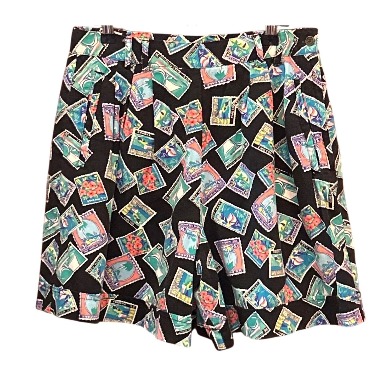 90s Chaus Sport Shorts Postage Stamp Tropical Coastal Novelty Print Resortcore
