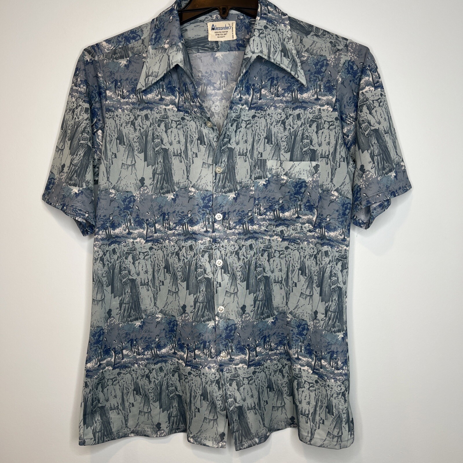 Vintage Alexander’s Polyester Stretch fit short sleeve disco shirt Large Mens