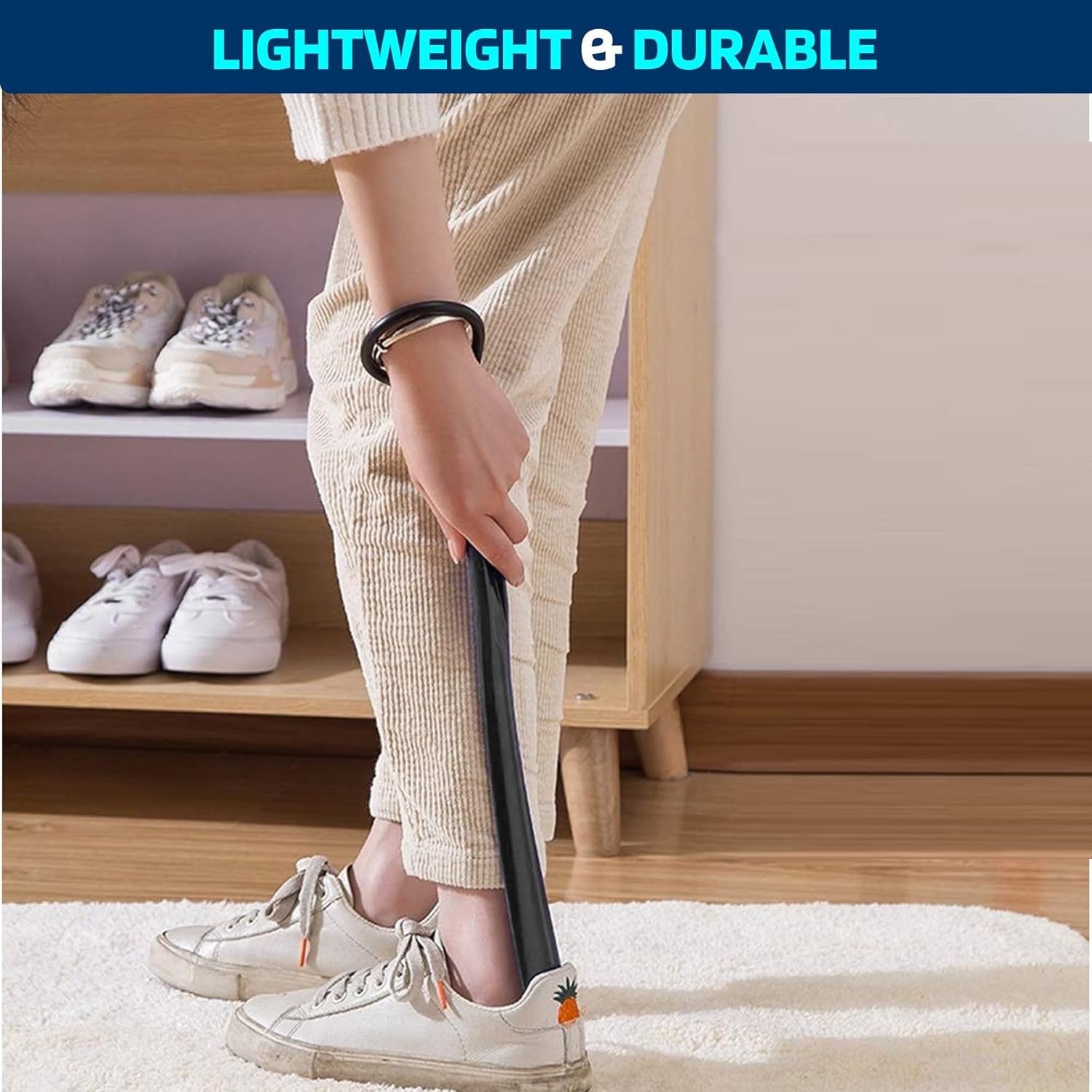 Shoe Horn Long Handle for Seniors – 16.5″ Straight & Sturdy Long Shoe Horn for M