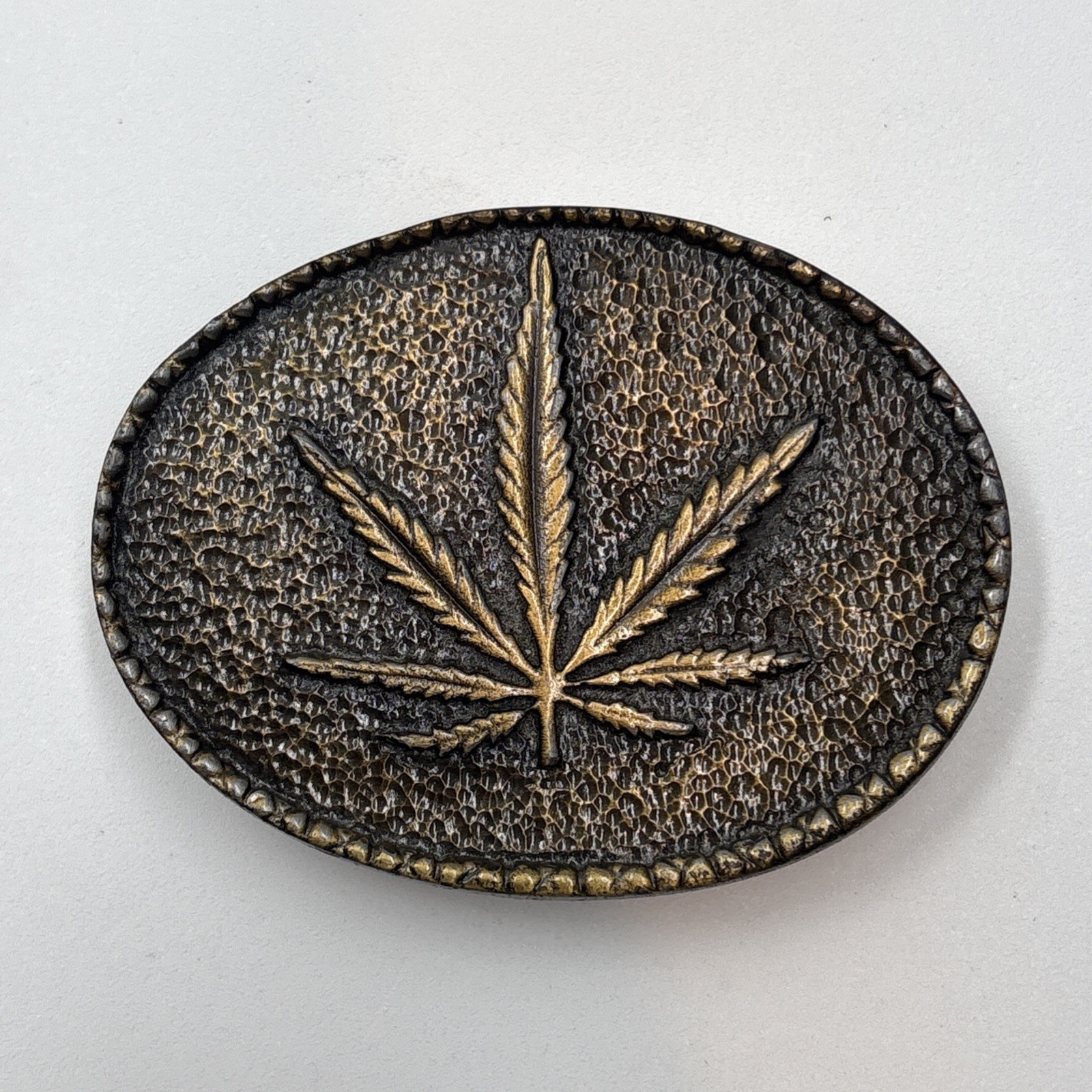 Vintage 1970s Kolcaco Brass Marijuana Leaf Cannabis Weed Pot Novelty Belt Buckle