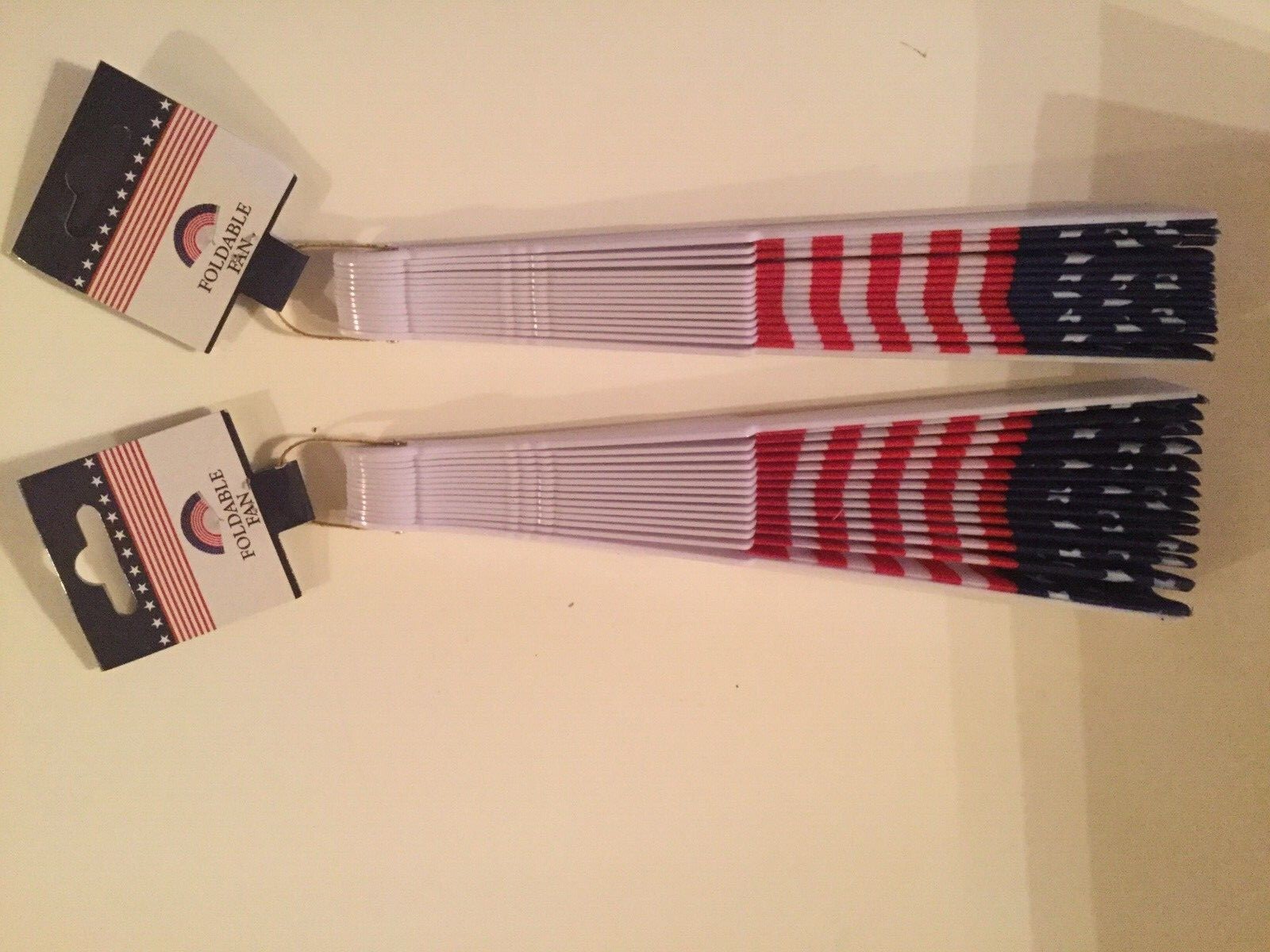 July 4th 2pc gift set patriotic hand fans USA flag foldable cloth 9in plastic
