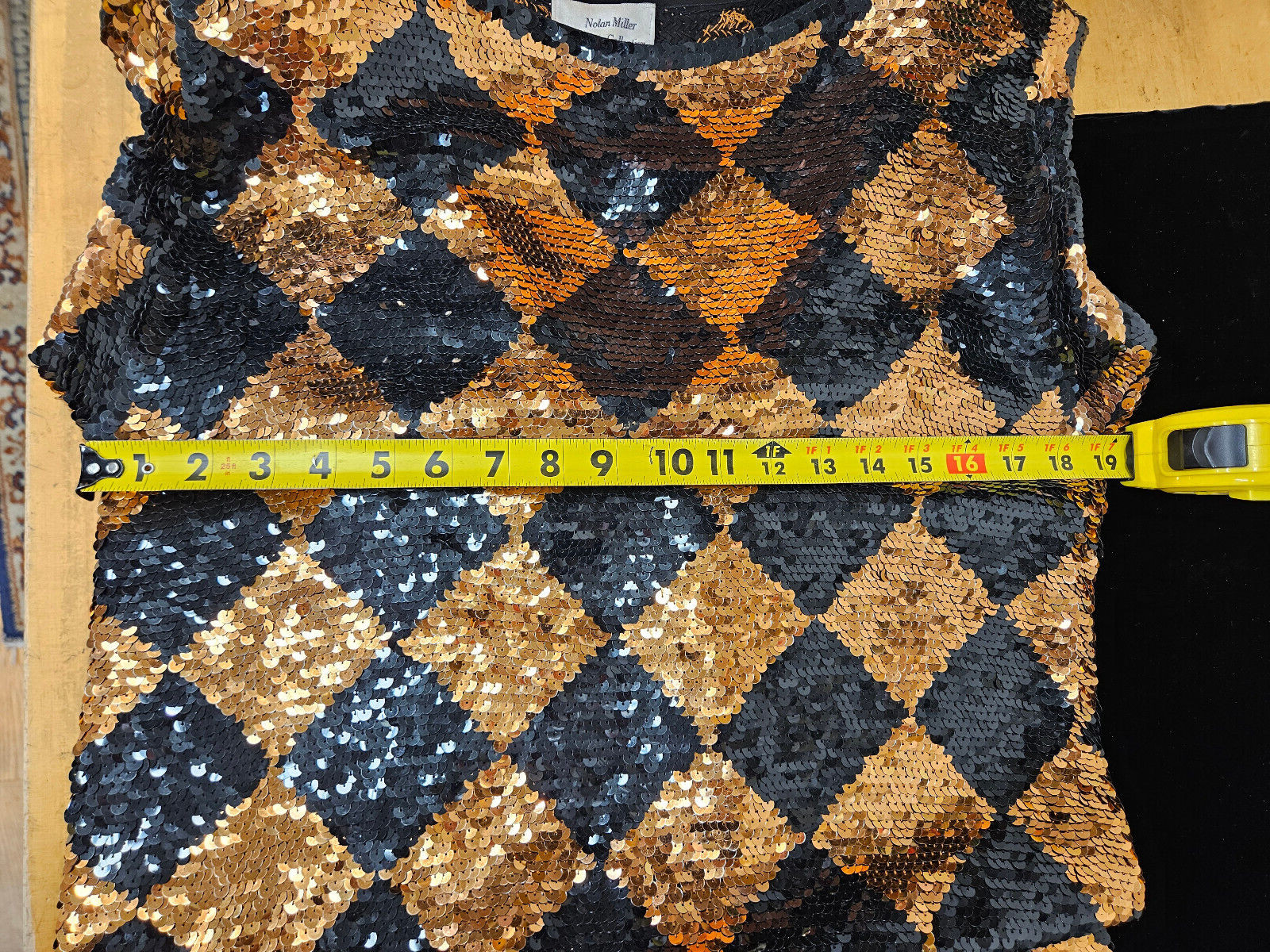 Gorgeous! Vtg Nolan Miller Dynasty Collection Black & Gold Sequin Column Dress