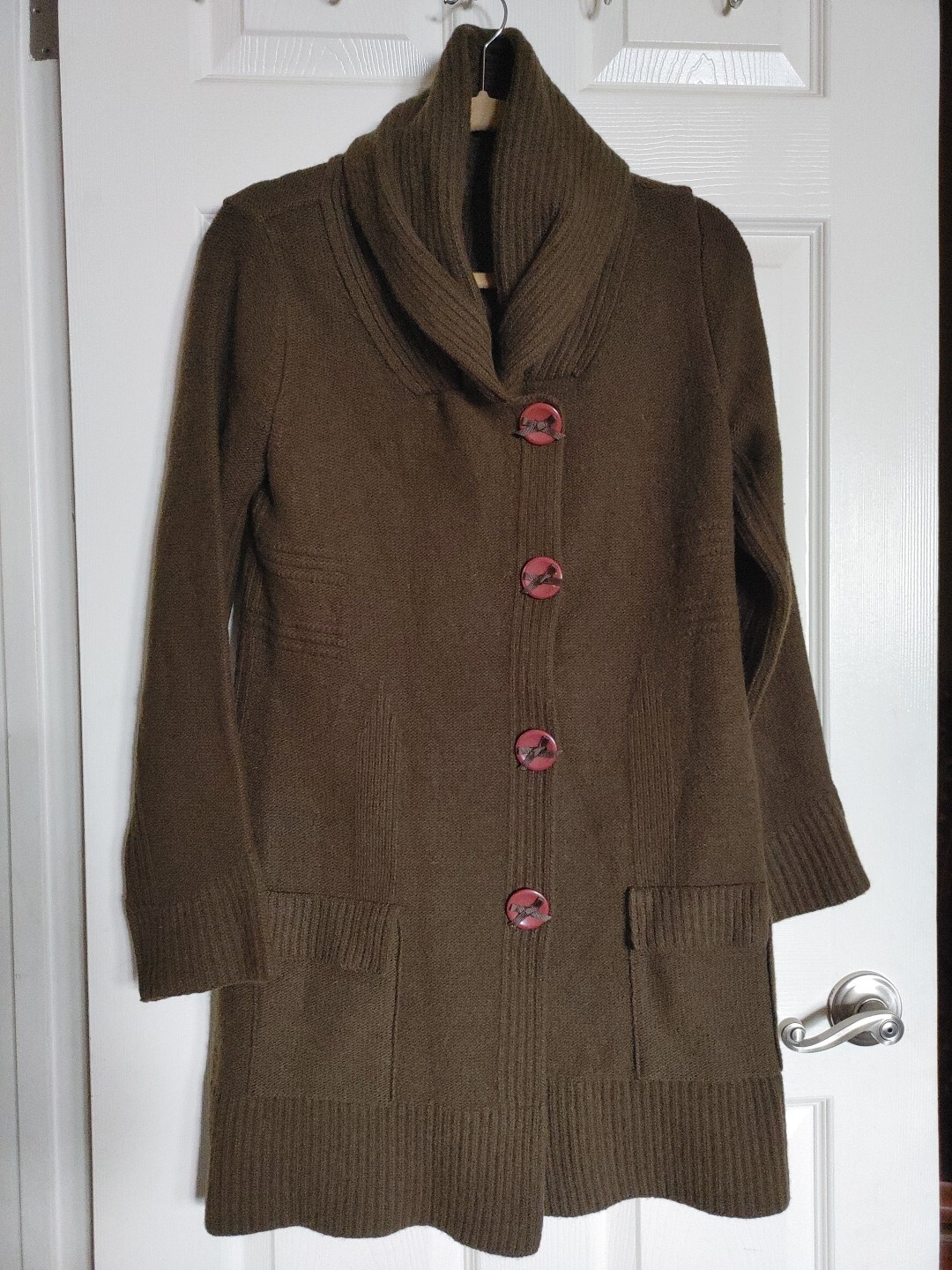 Cuddle knit Donna vintage sweater Coat Long Open Knit Collared Bust 40 N/H 38