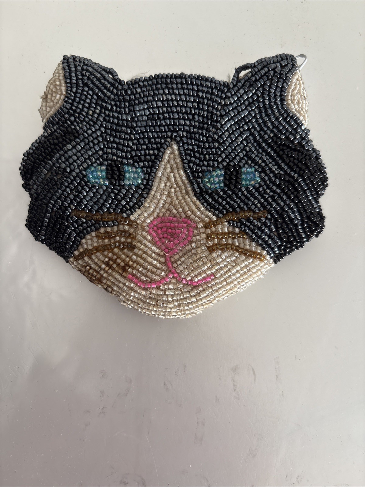 Vintage Beaded Cat Face coin purse